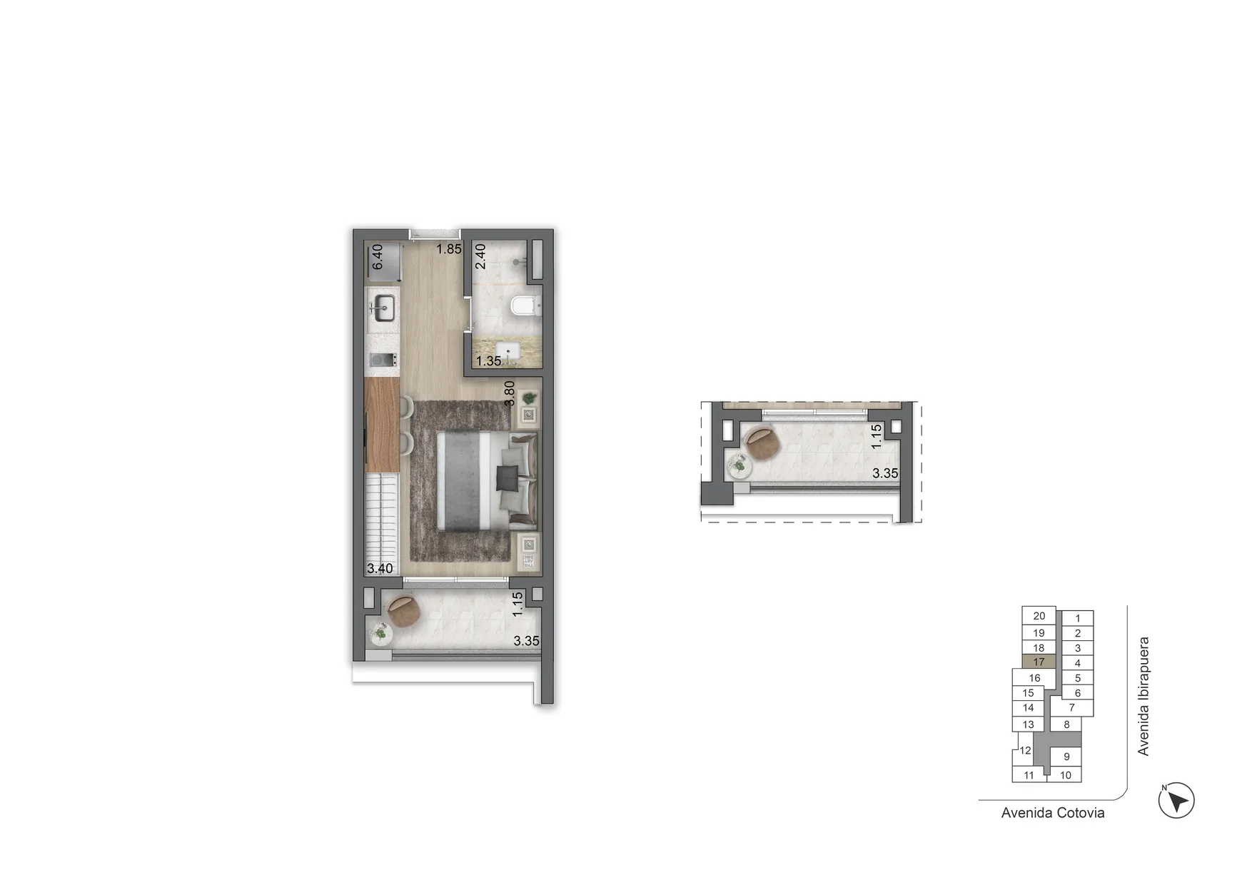 PLANTA PADRÃO 29,5 M² STUDIO