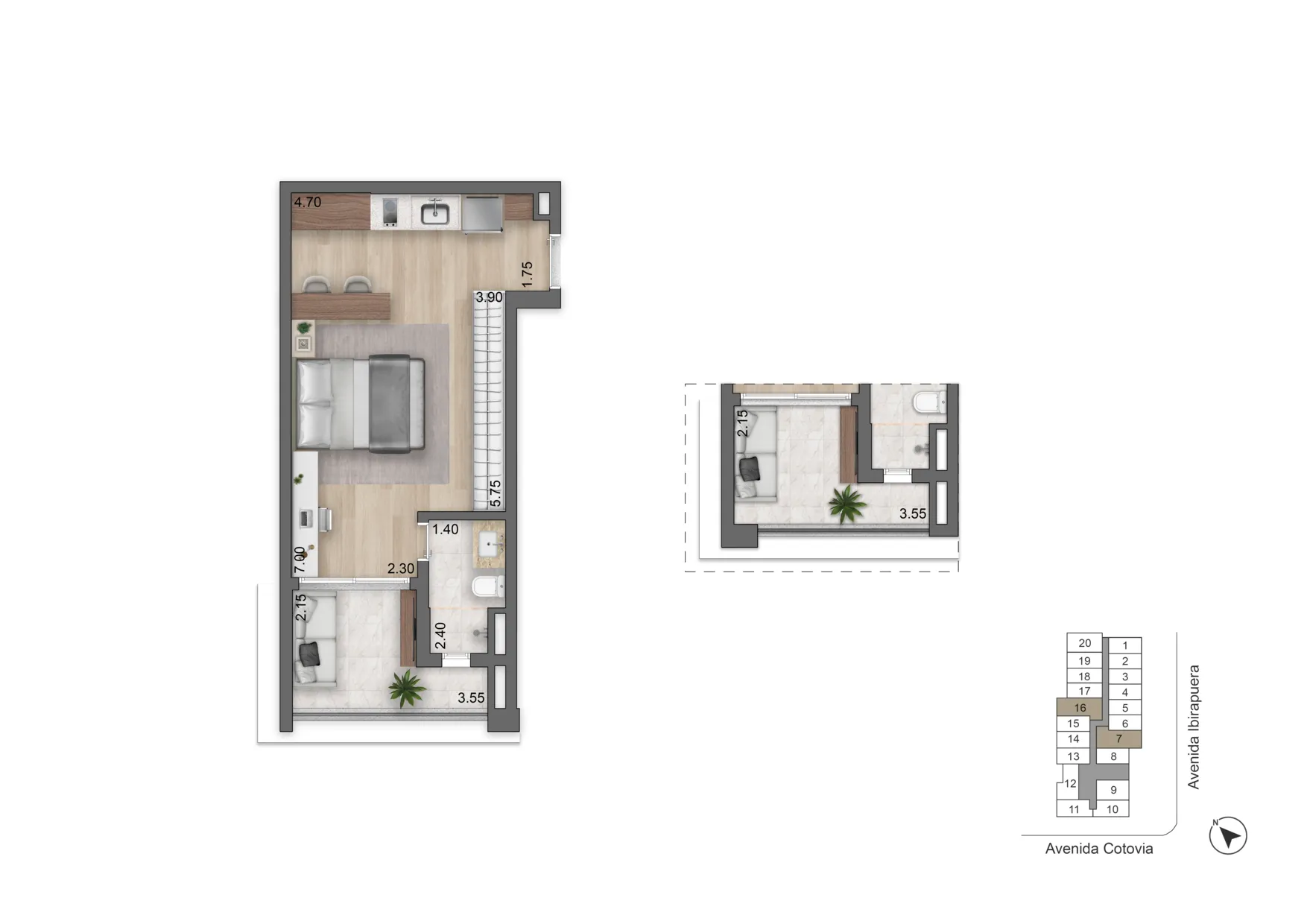 PLANTA PADRÃO 42 M² STUDIO