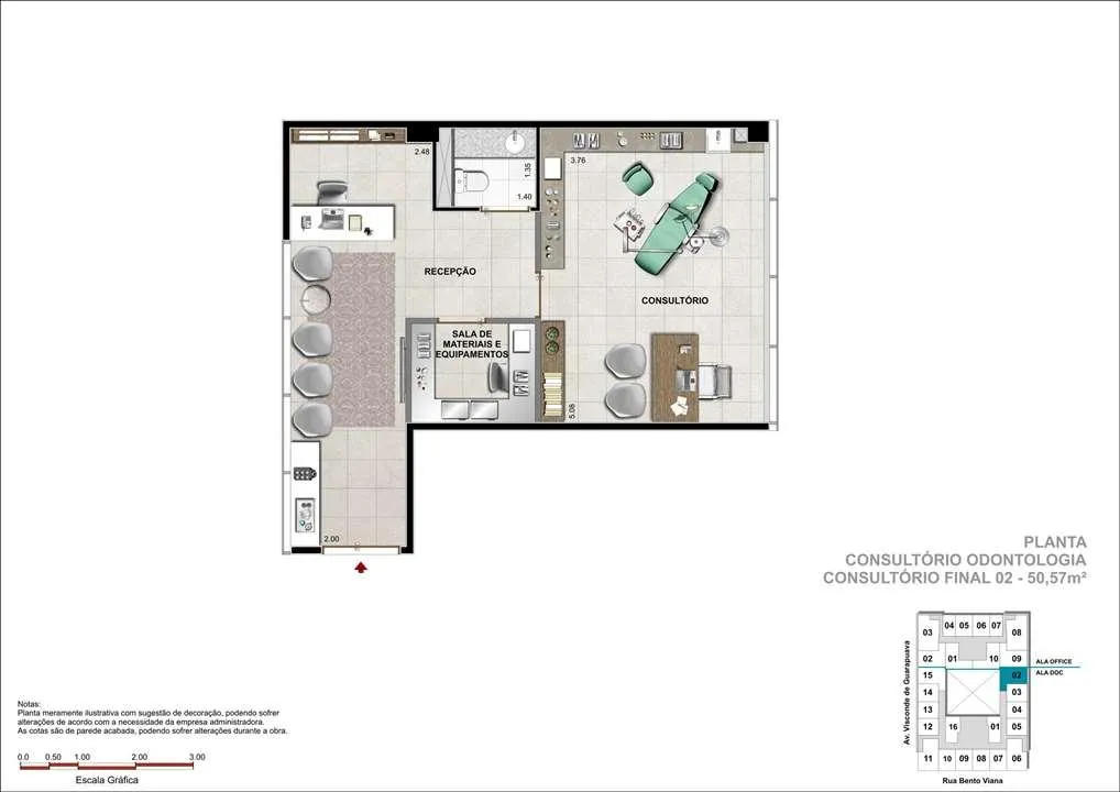 Consultório com 50m² - Sugestão de consultório de Odontologia