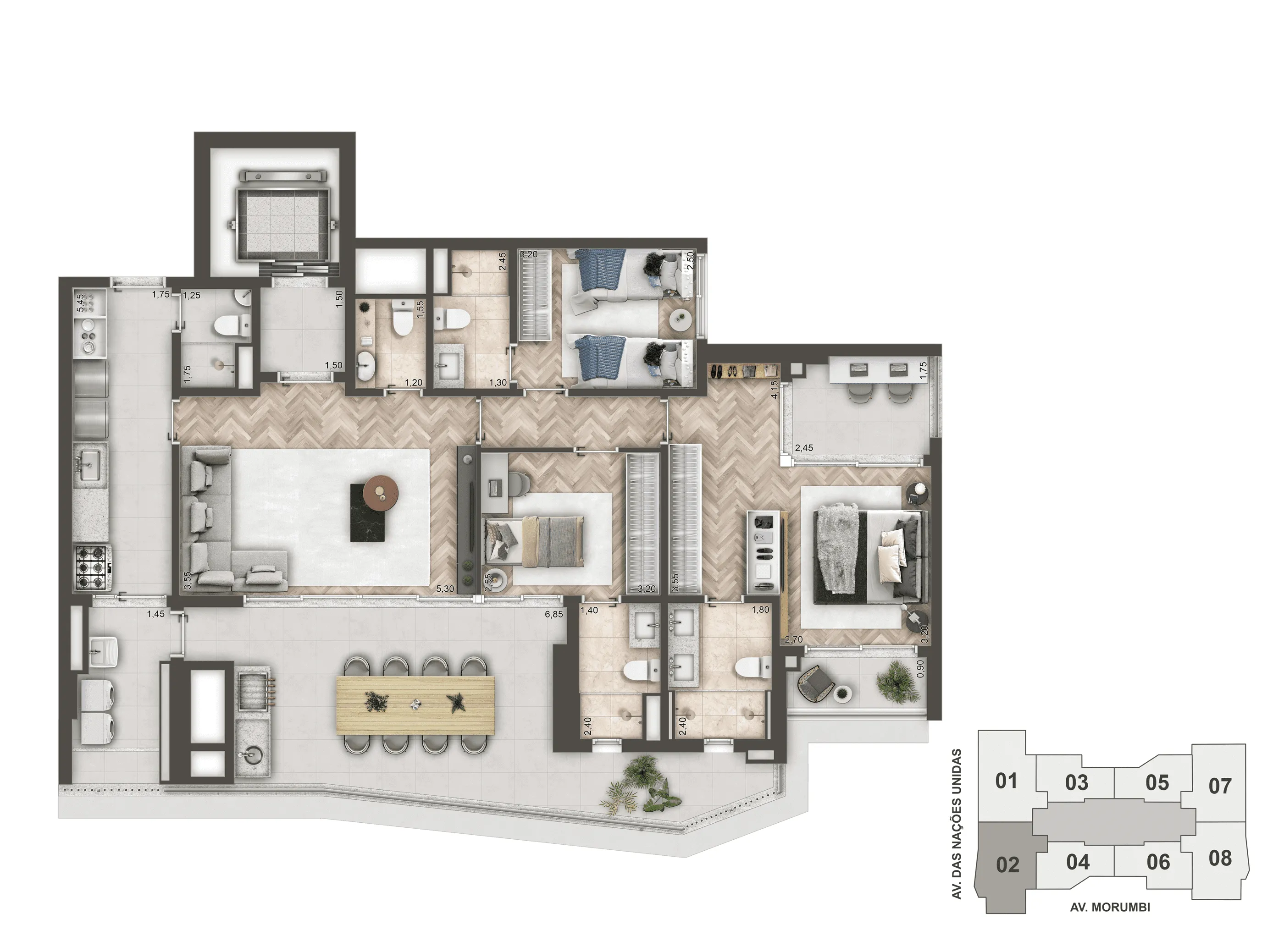 Planta Padrão 140 m²  | 3 Suítes