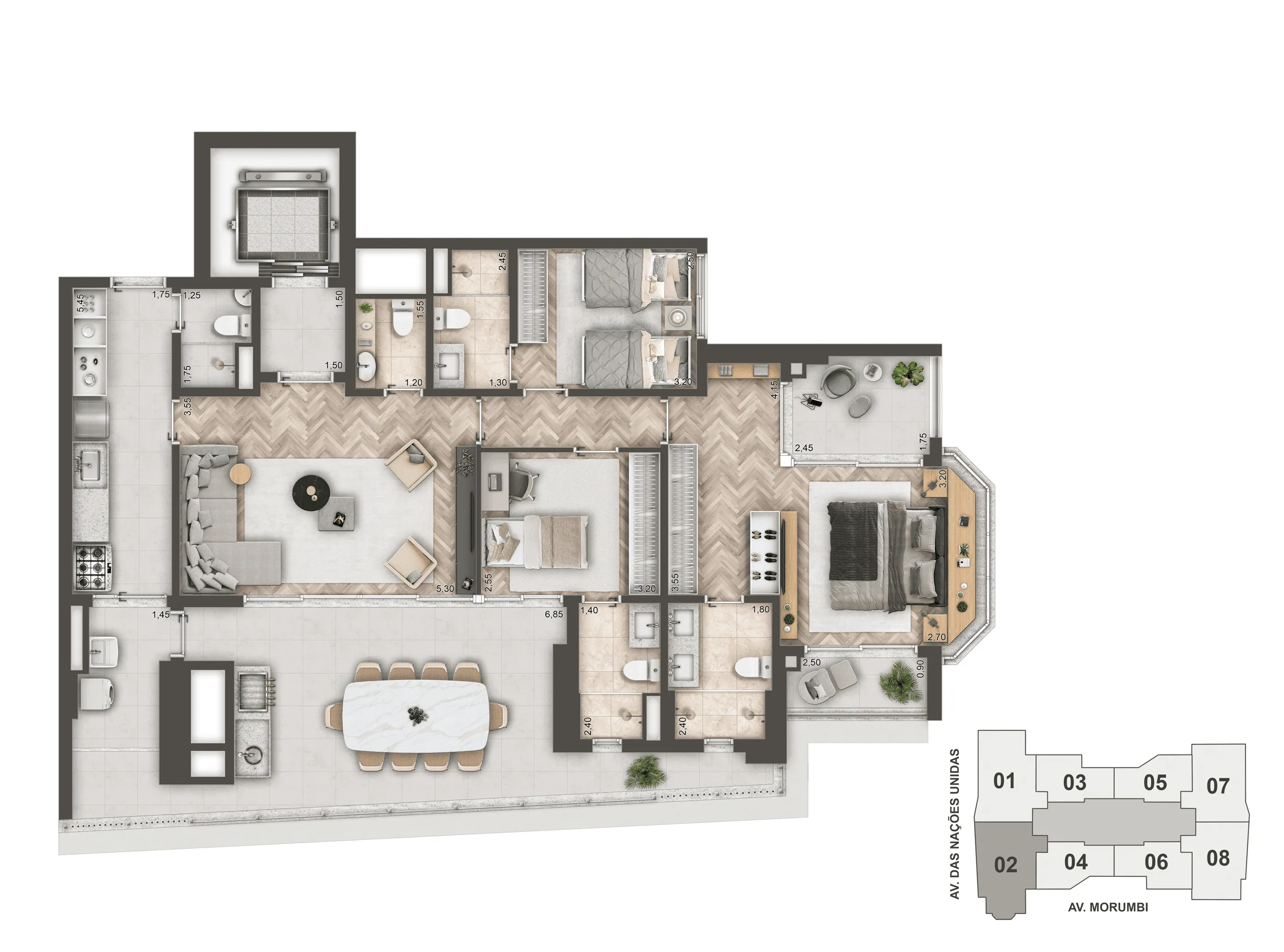 Planta Padrão 144 m²  | 3 Suítes - Bay Window