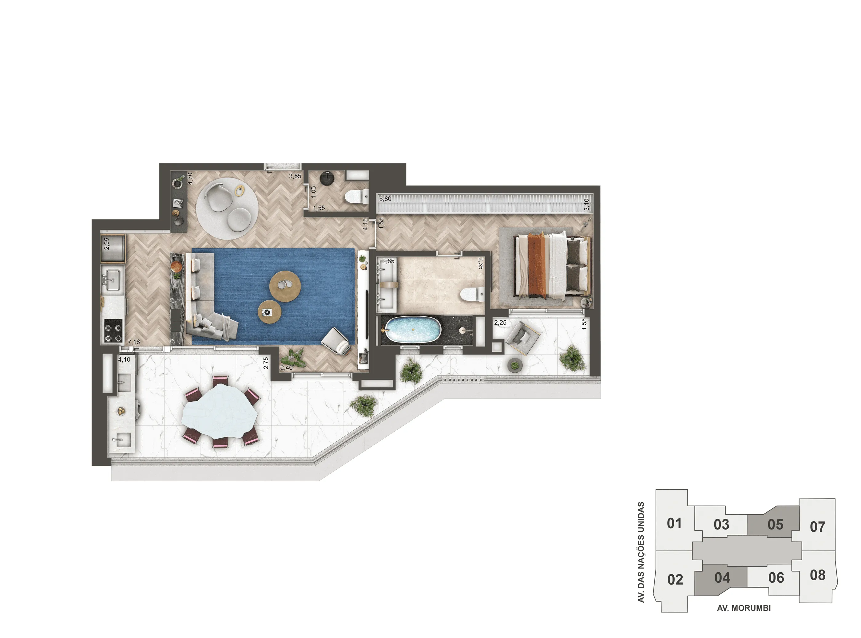 Planta Opção 89 m² | Loft