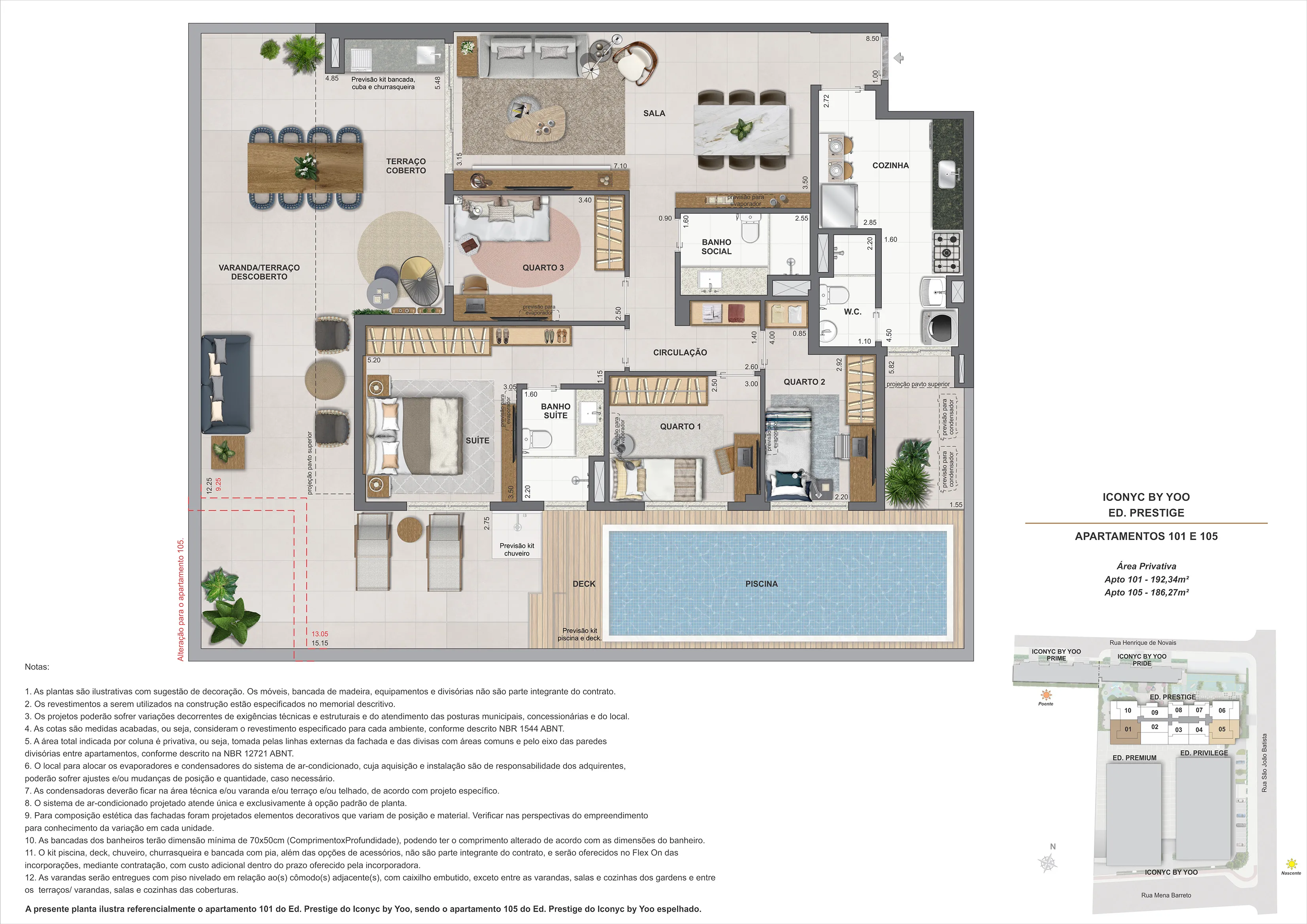 Garden 4 quartos - 1° andar (101 e 105) - 192m² e 186m²