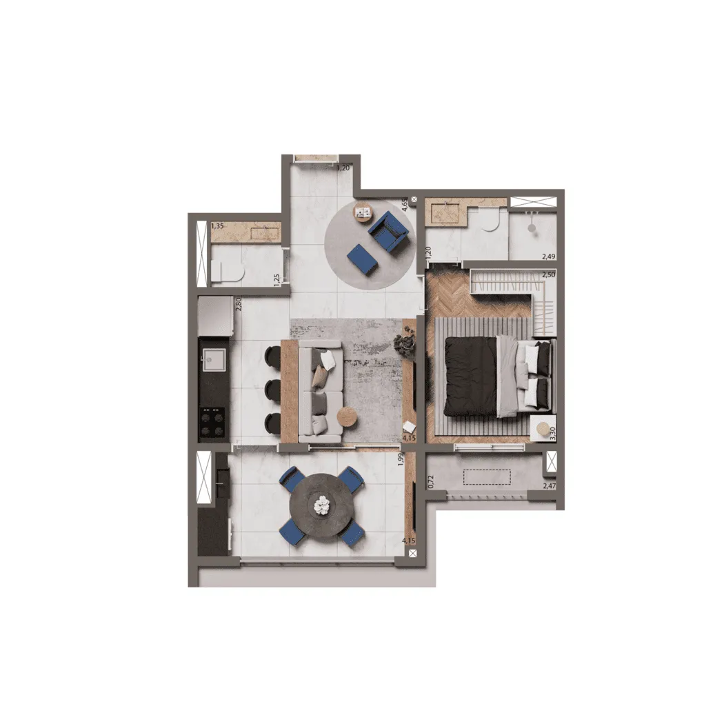 Planta Opção 44m²  | 1 Suíte