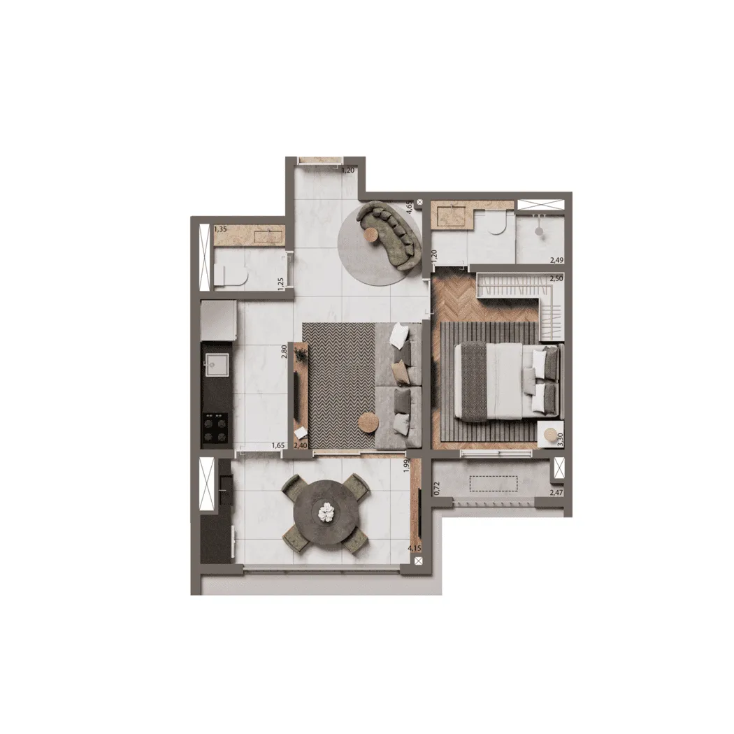 Planta Padrão 44m²  | 1 Suíte
