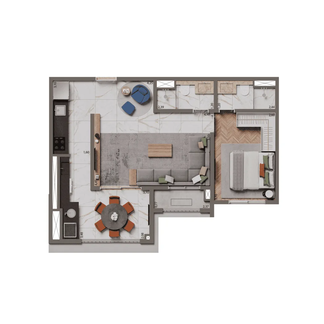 Planta Opção 58m²  | 1 Suíte