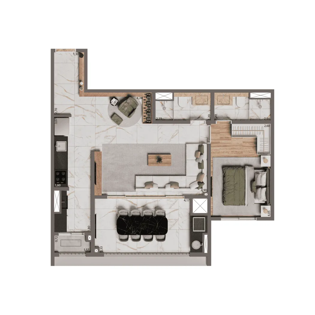 Planta Opção 67m²  | 1 Suíte