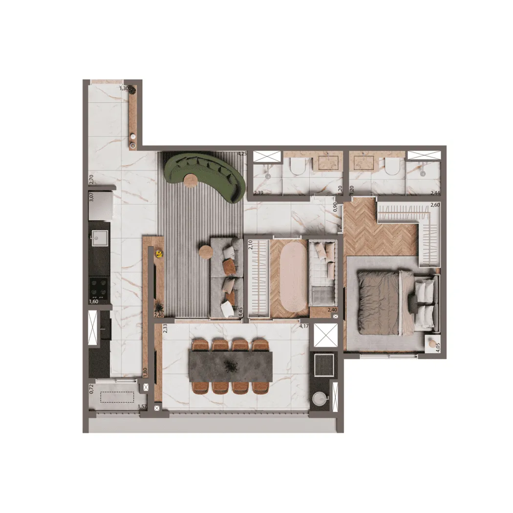 Planta Padrão 67m²  | 2 Dorms (1 Suíte)
