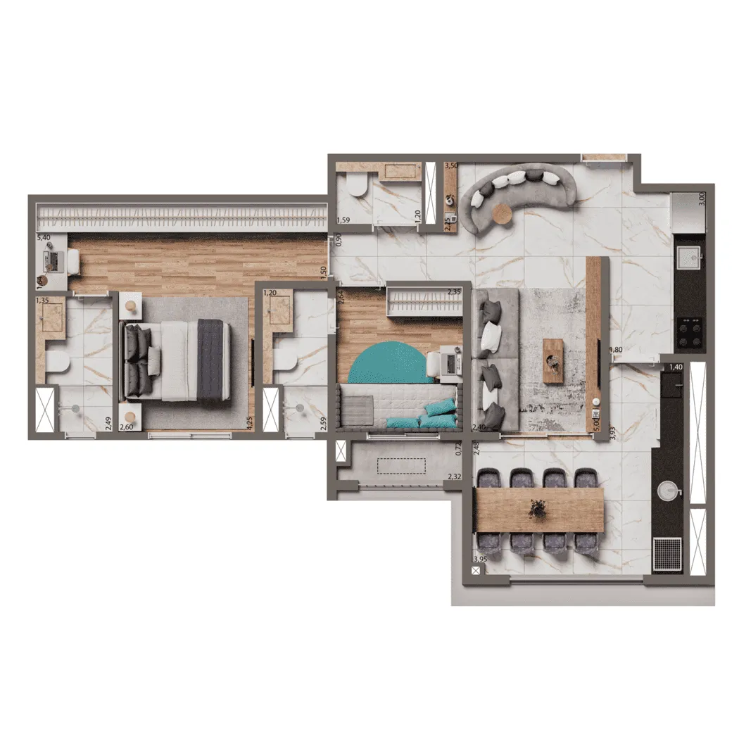 Planta Padrão 74m²  | 2 Suítes