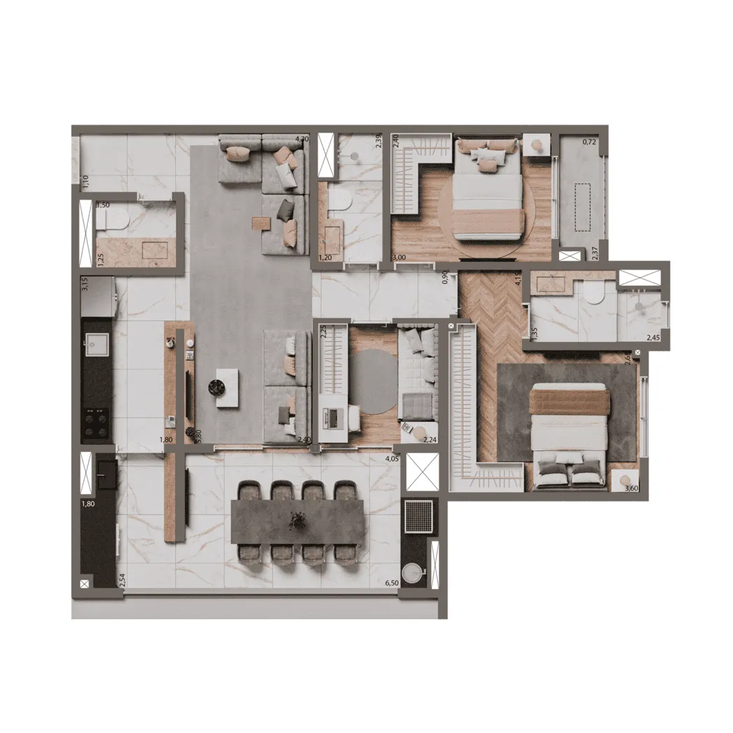 Planta Padrão 84m²  | 3 Dorms (1 Suíte)