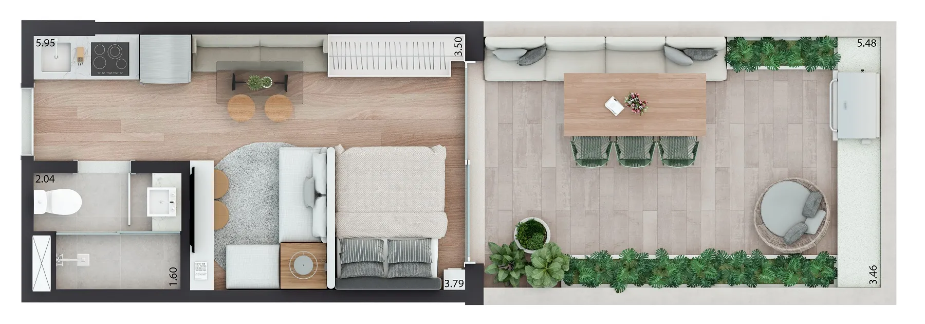 1 DORM COM ÁREA EXTERNA - 45M²