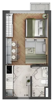 1 dormitório - 29m²