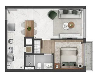 1 dormitório - 45m²