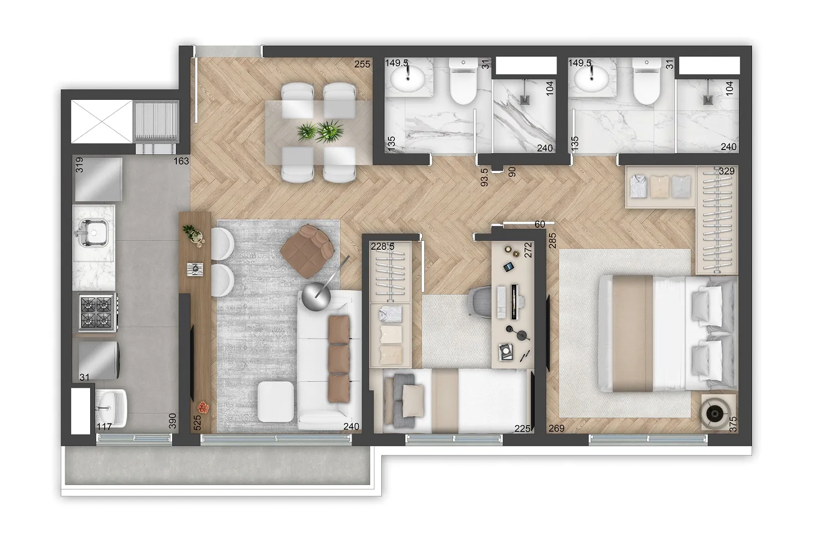 Planta | 2 dorms | 56m²
