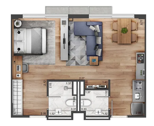 Apto 50m²