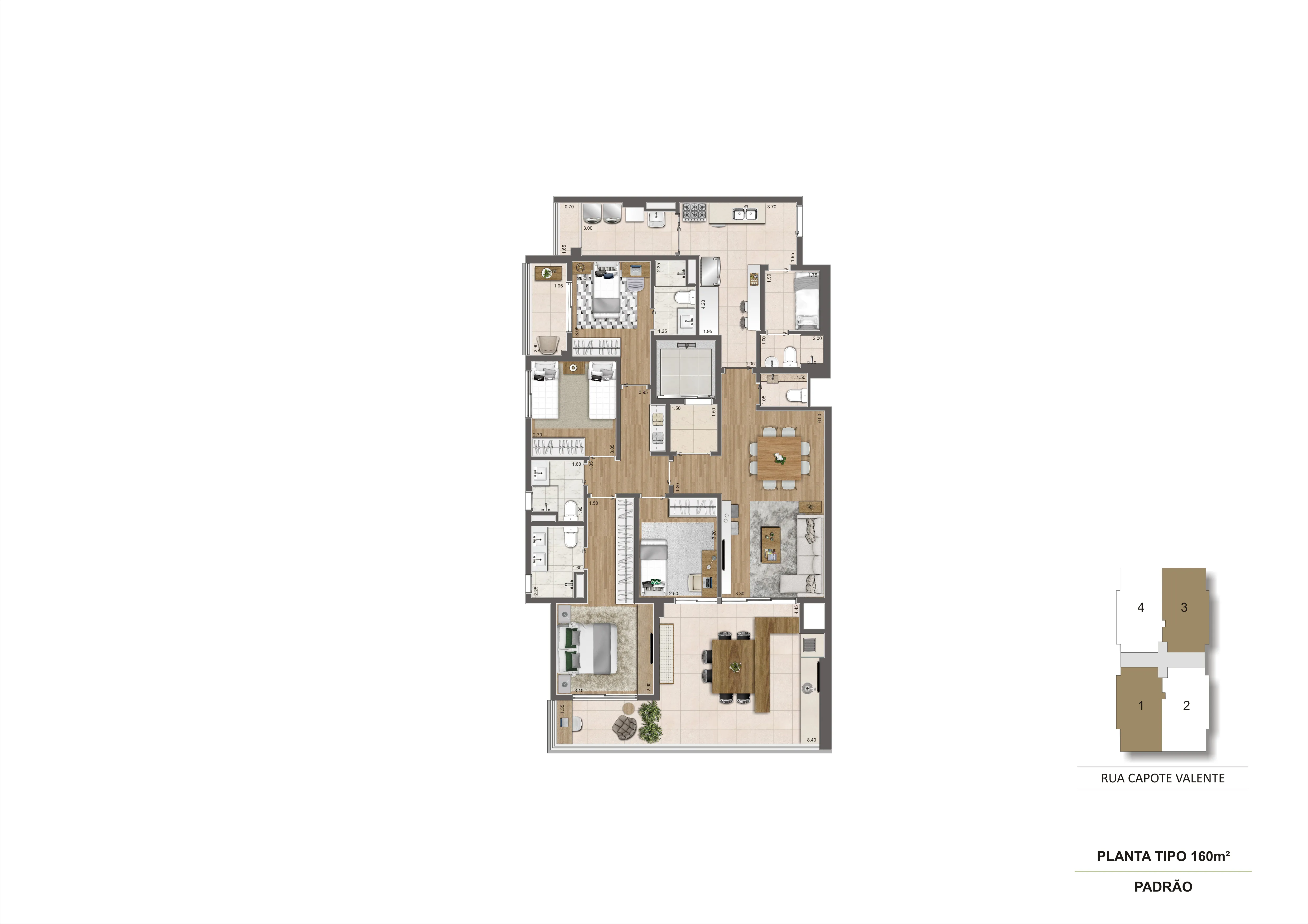 Planta padrão 160 m²