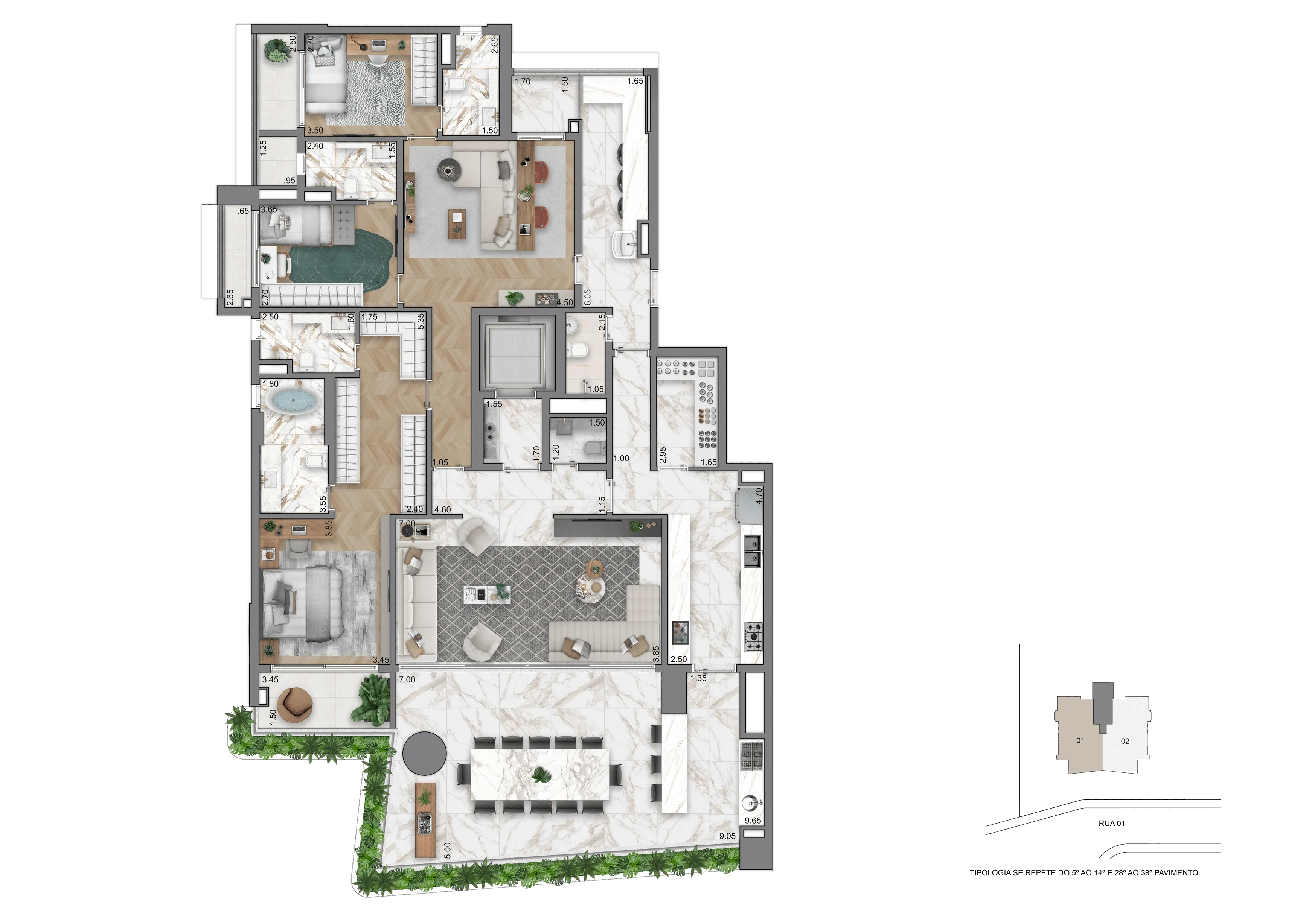 Planta Opção II - 263 m² | 3 Suítes