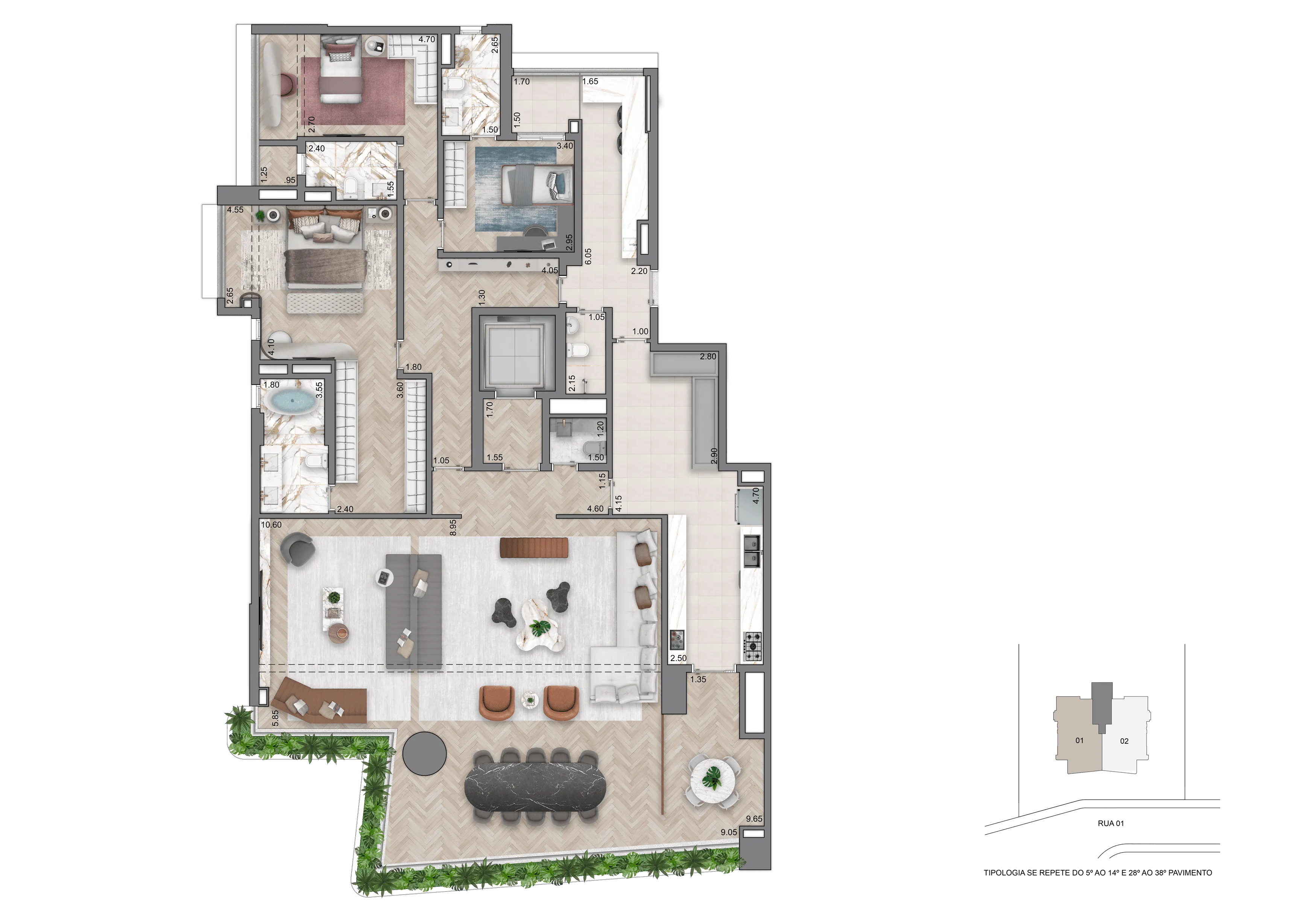 Planta Opção III - 263 m² | 3 Suítes