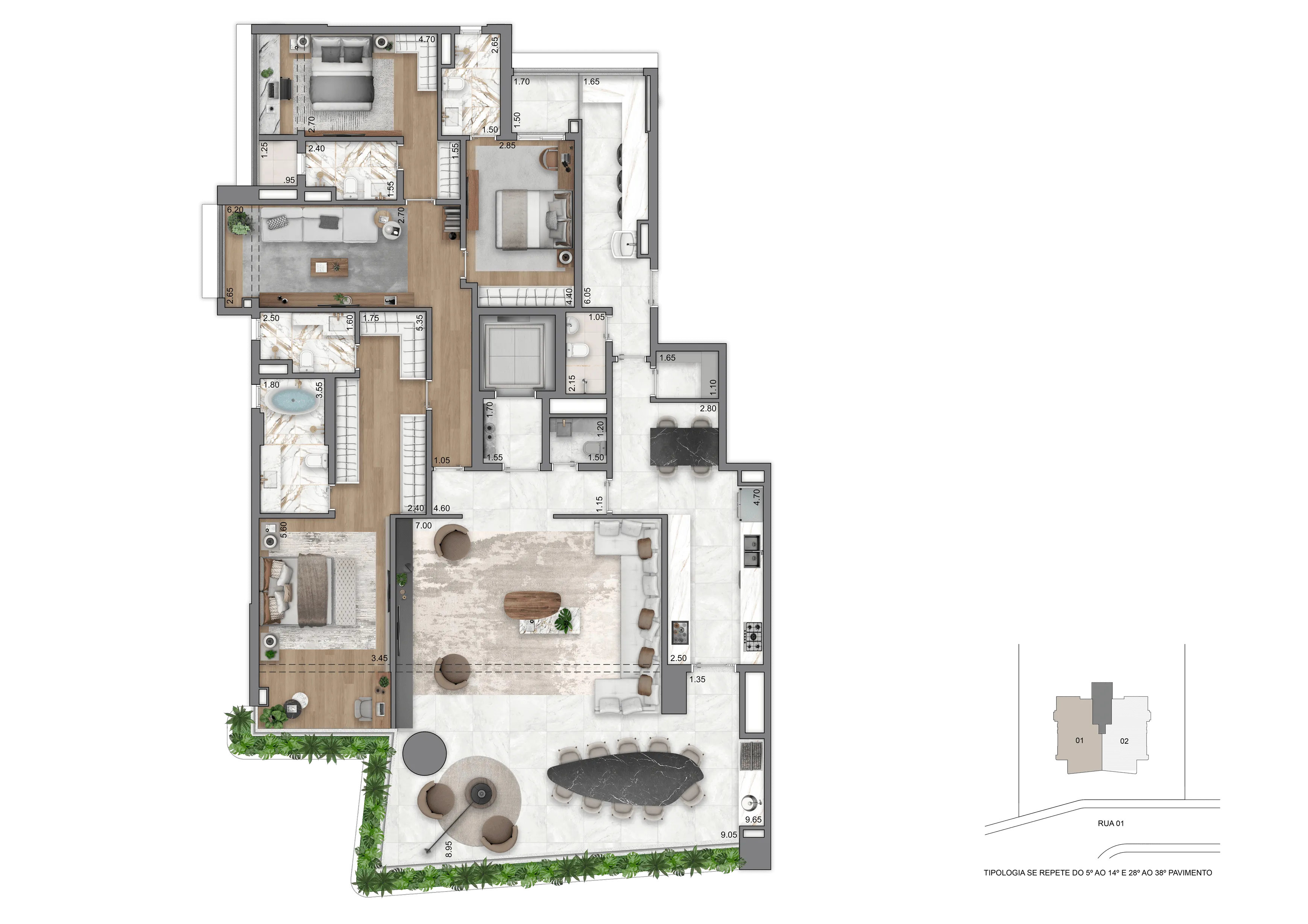 Planta Opção IV - 263 m² | 3 Suítes