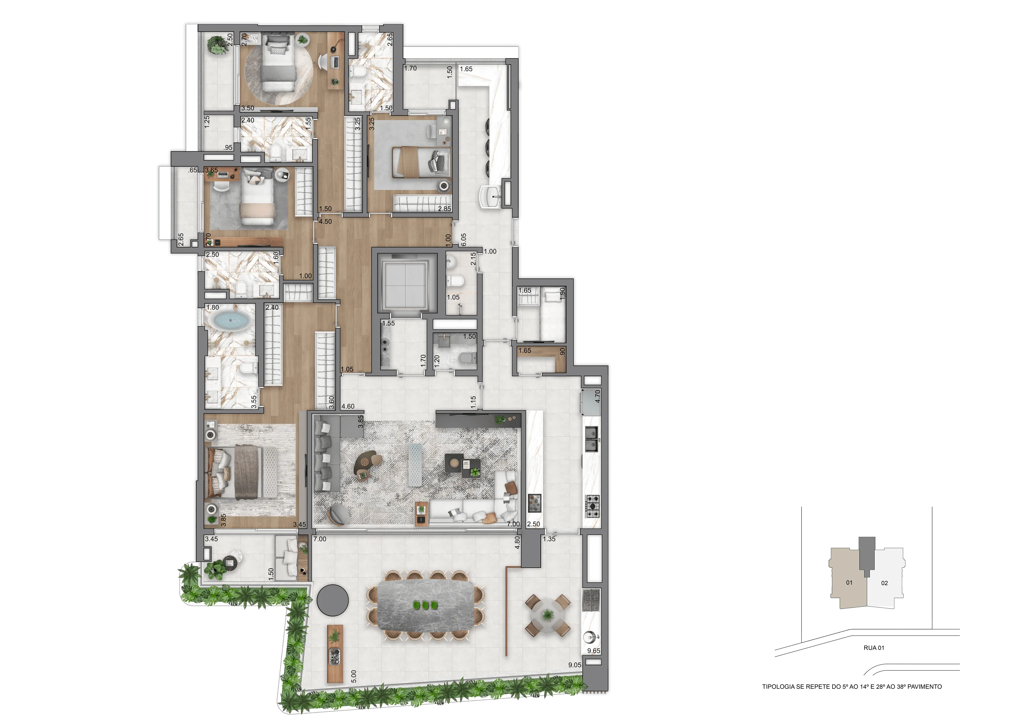 Planta Padrão - 263 m² | 4 Suítes