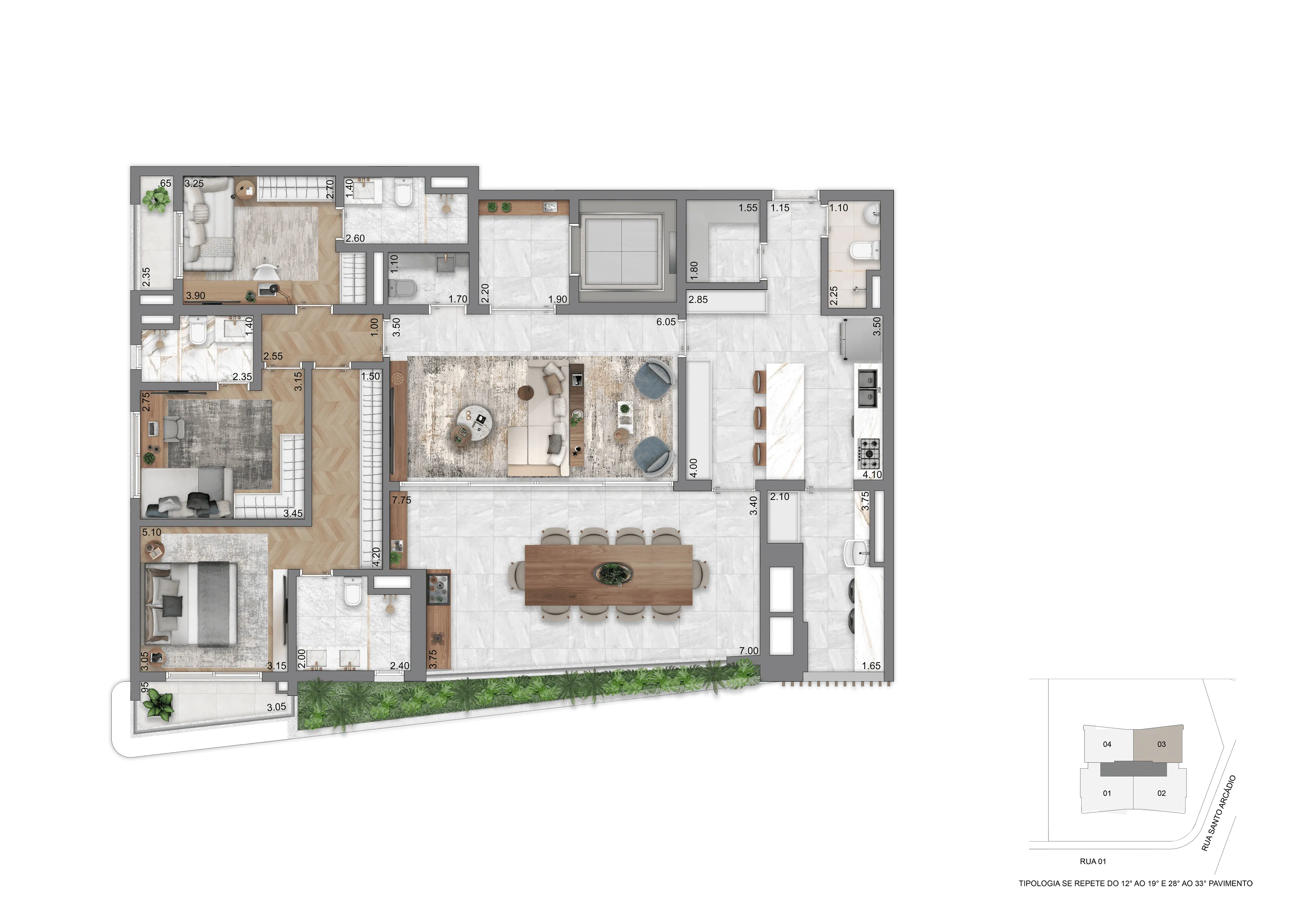 Planta Opção II - 169 m² | 3 Suítes