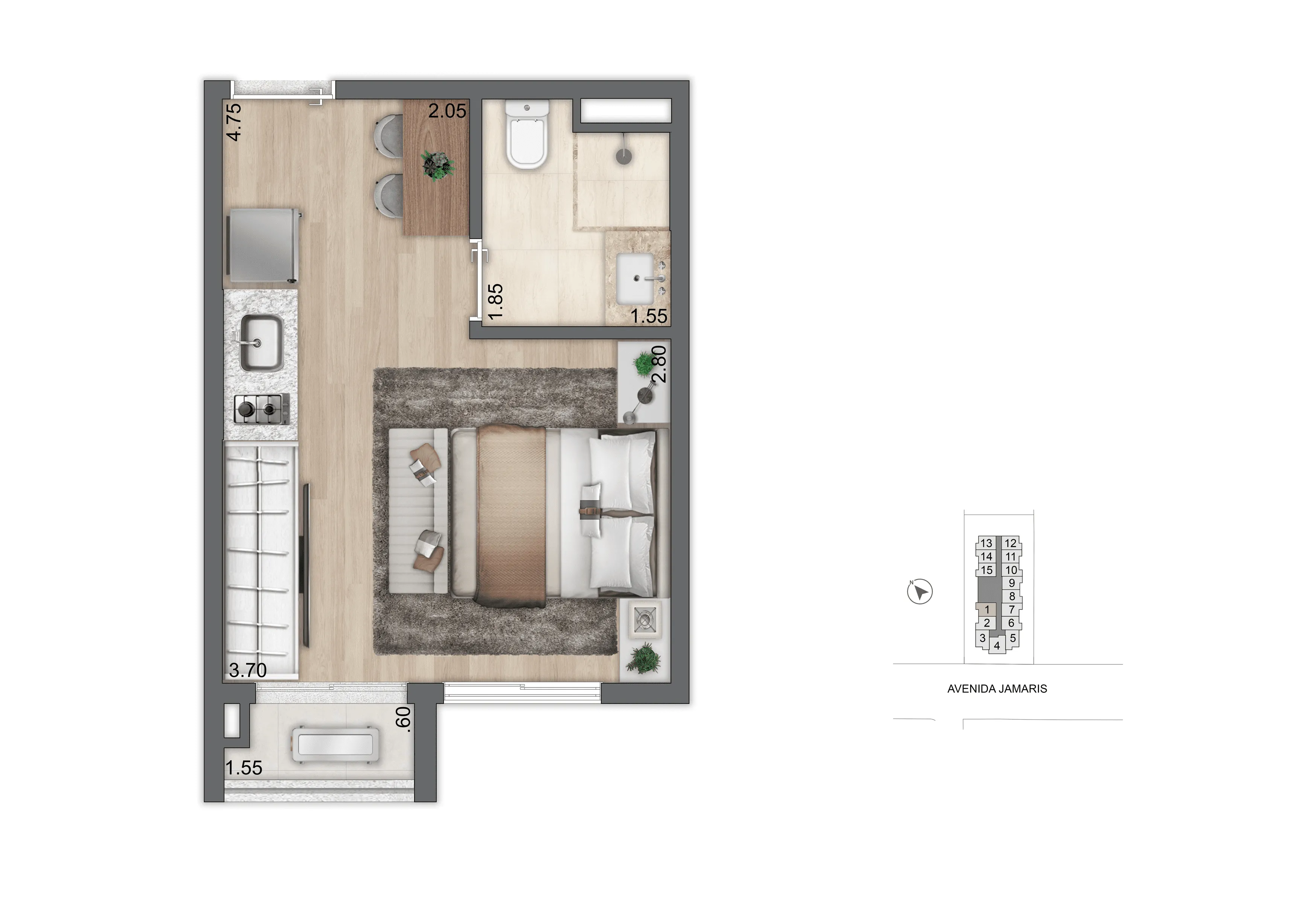 Planta Padrão 21,50m²