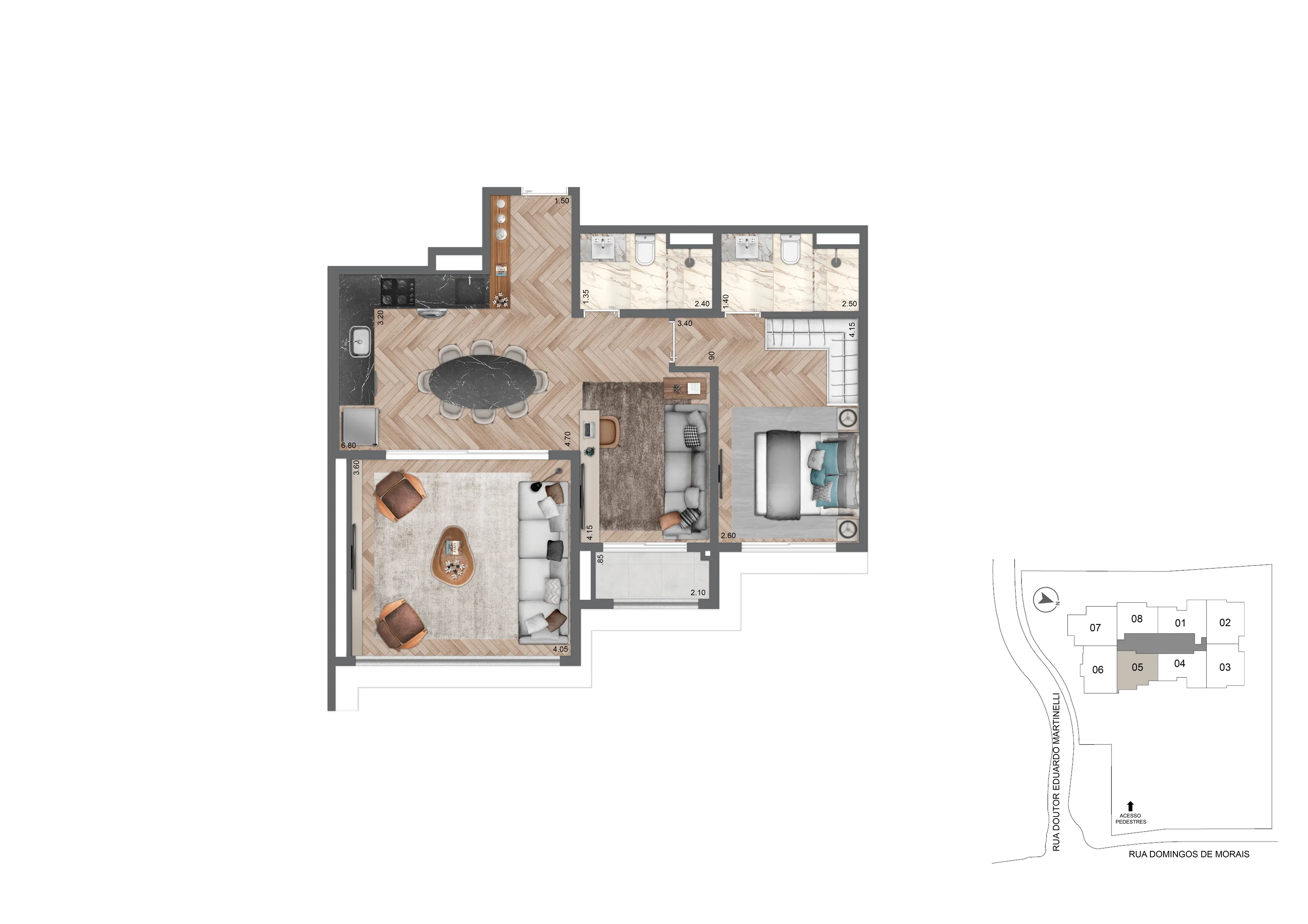 Planta Opção 69 m²  | 1 Suíte
