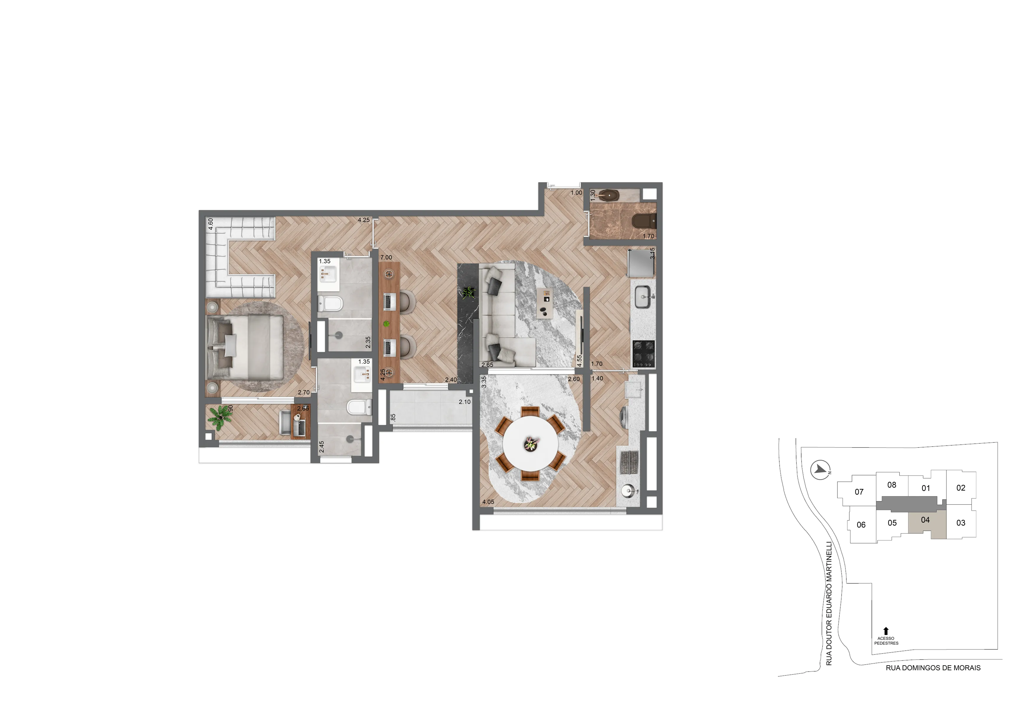 Planta Opção 78 m²  | 1 Suíte