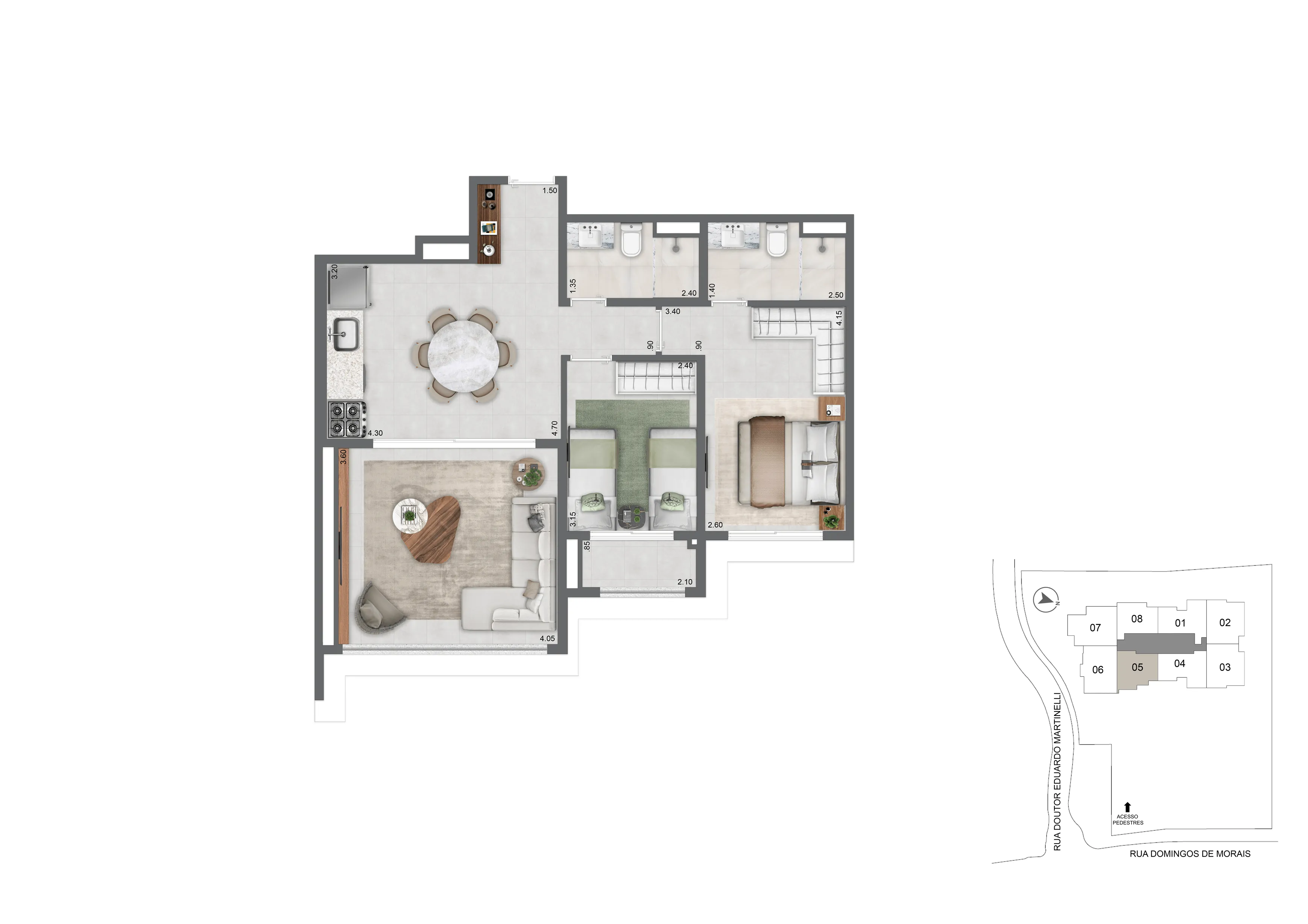 Planta Padrão 69 m²  | 2 Dorms