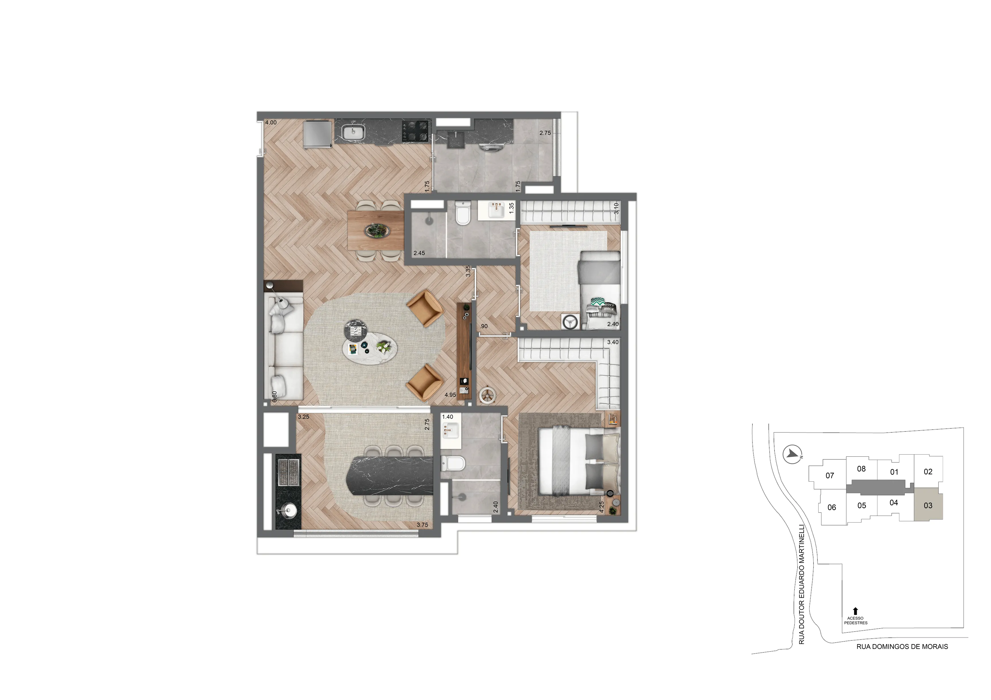 Planta Opção 82 m²  | 2 Suítes