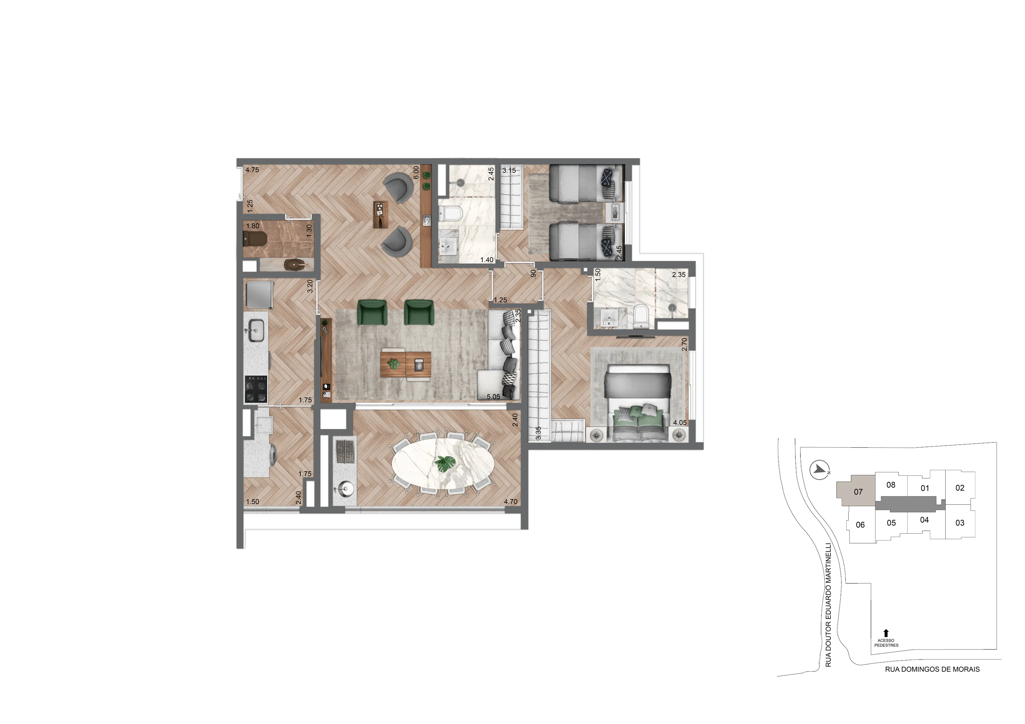 Planta Opção 89 m²  | 2 Suítes