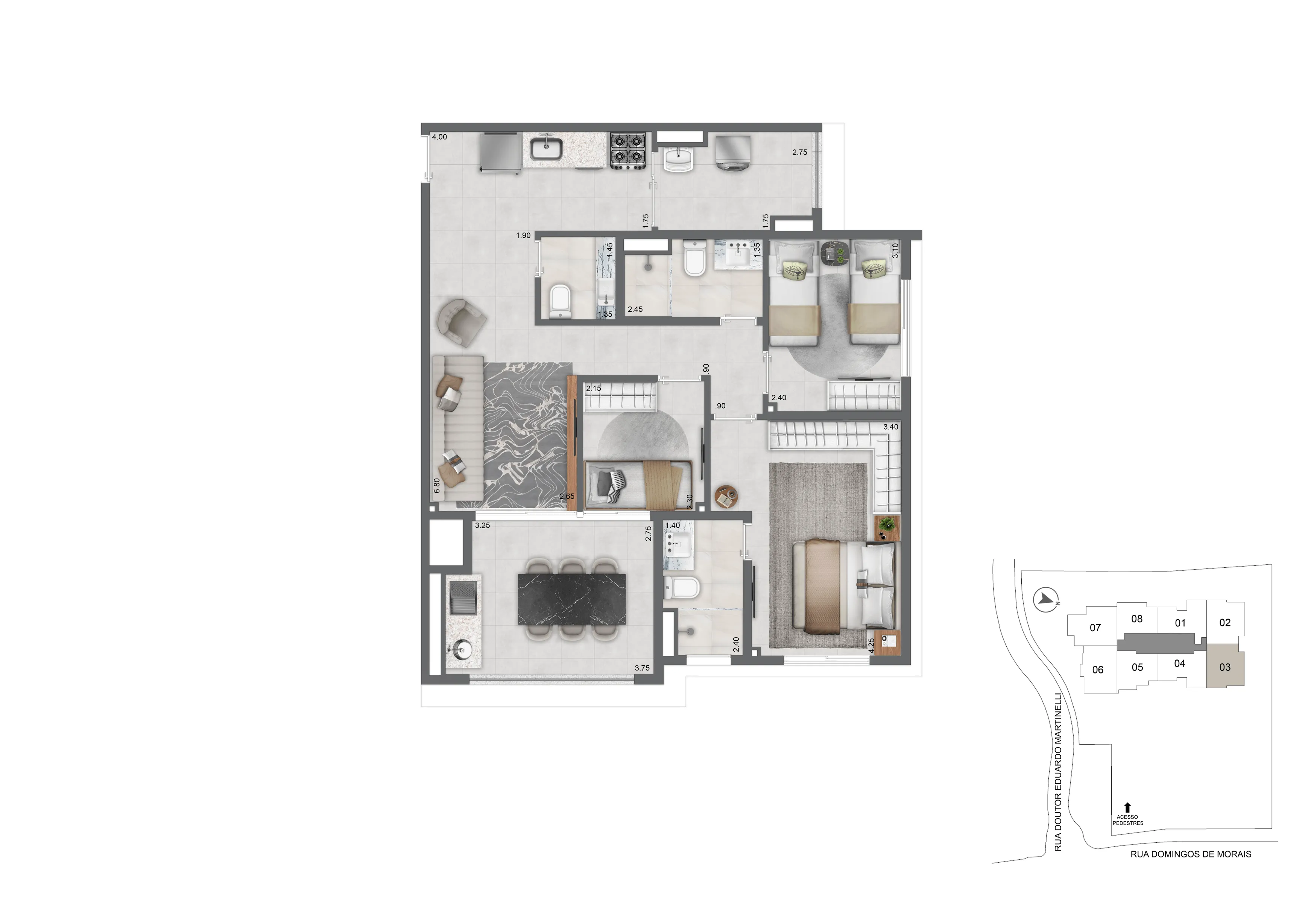 Planta Padrão 82 m²  | 3 Dorms