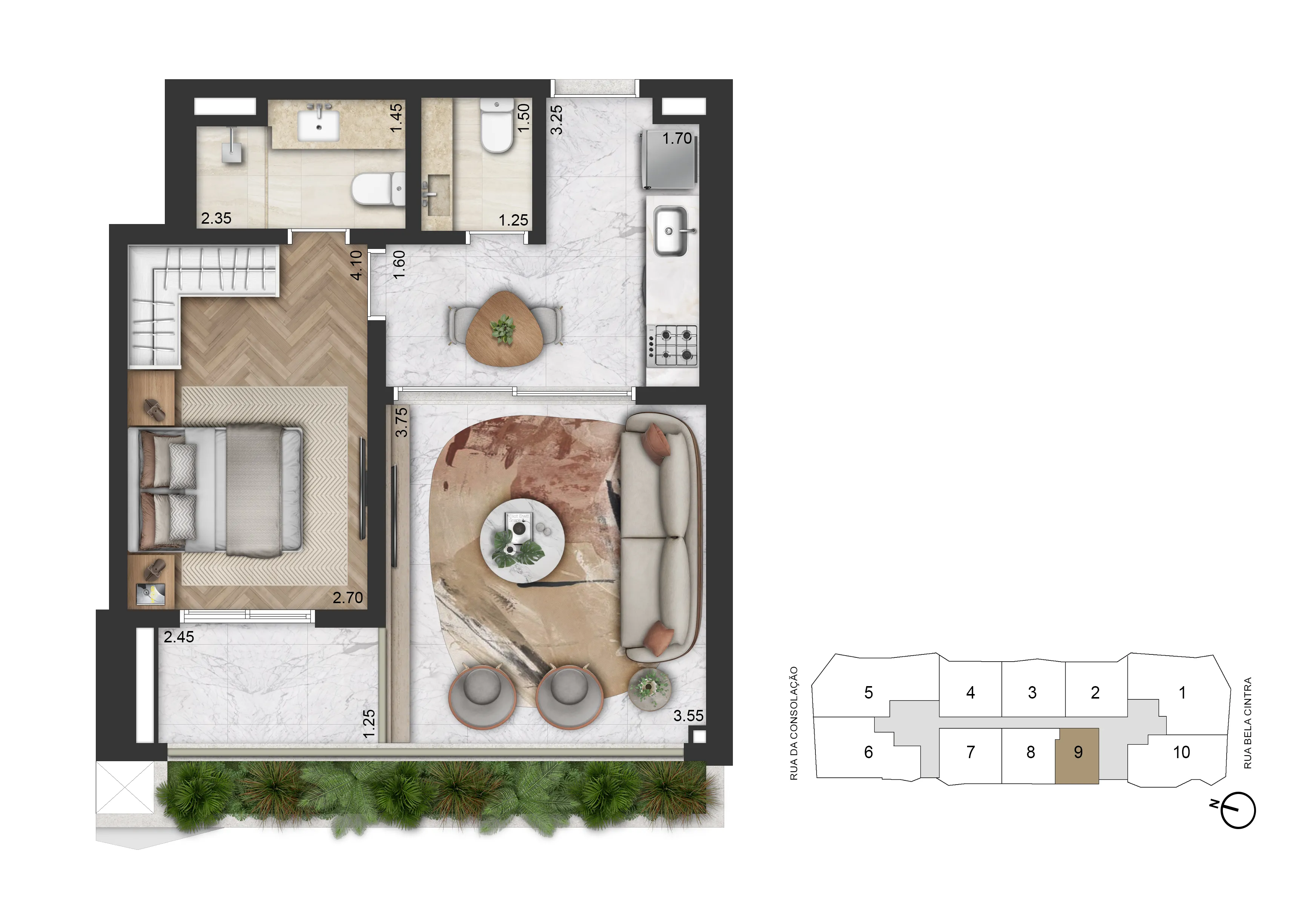 Planta Padrão 56 m² | 1 Suíte 