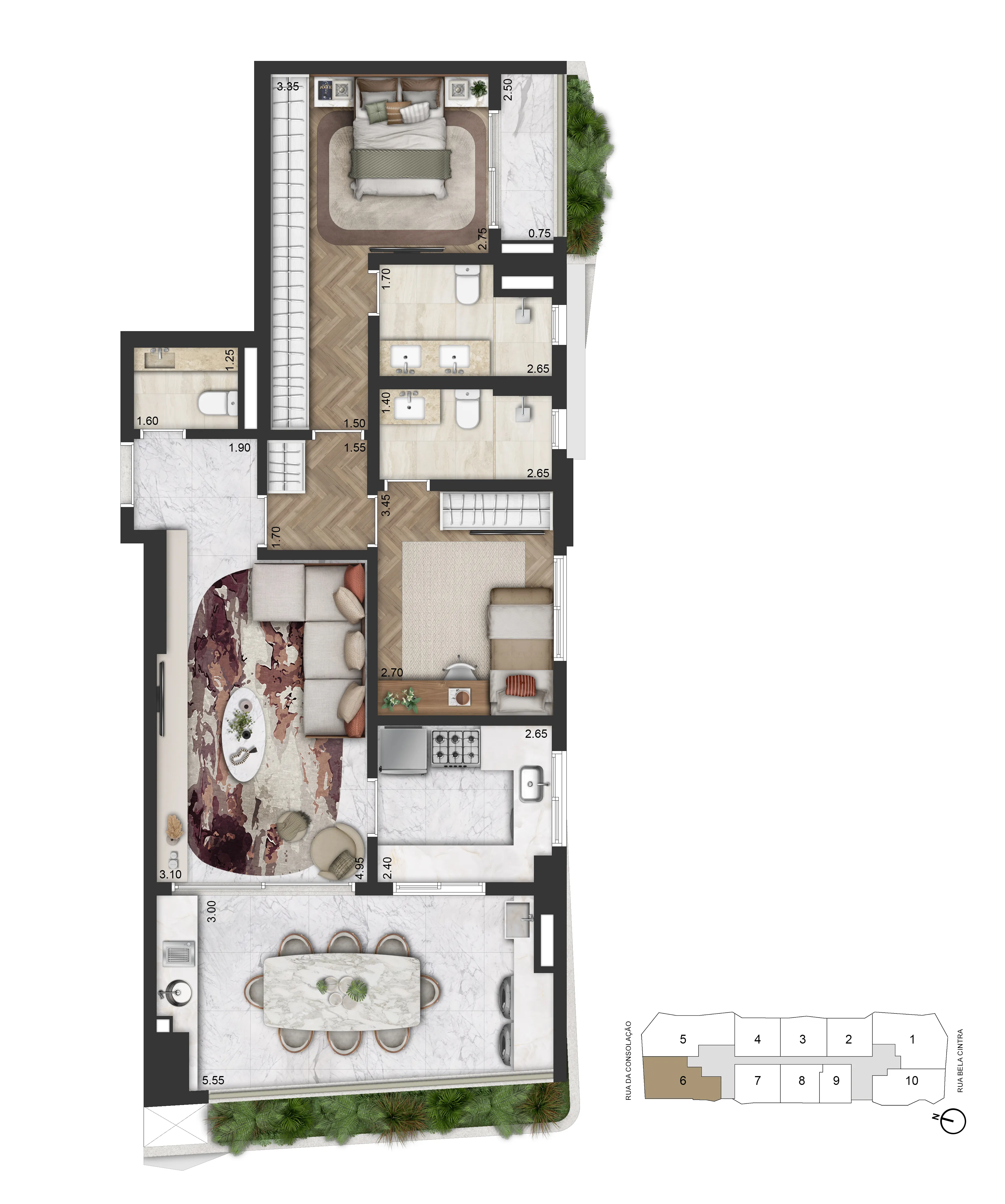 Planta Padrão 102 m² | 2 Suítes