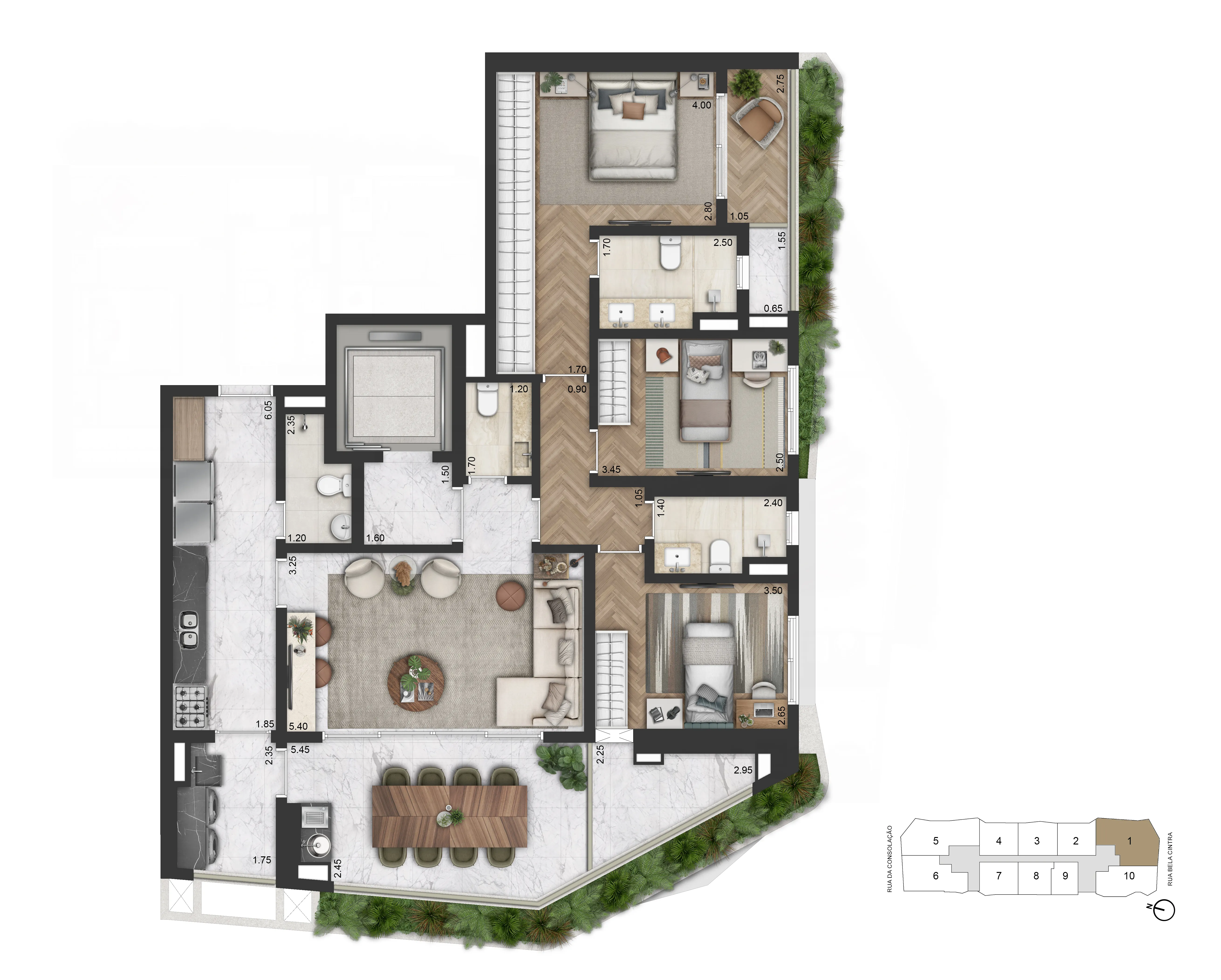 Planta Padrão 147 m² | 3 Dorms
