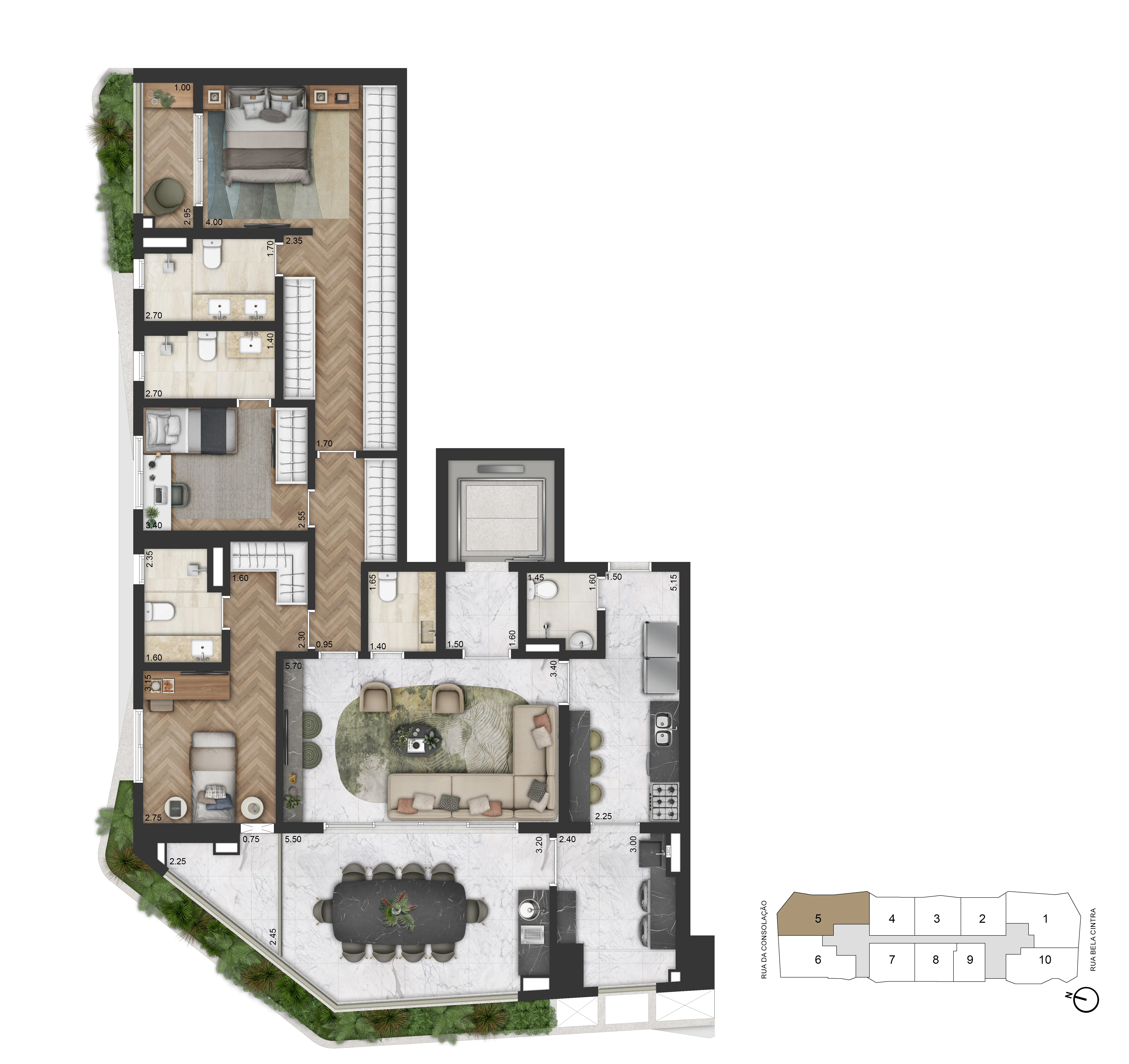 Planta Padrão 169 m² | 3 Suítes