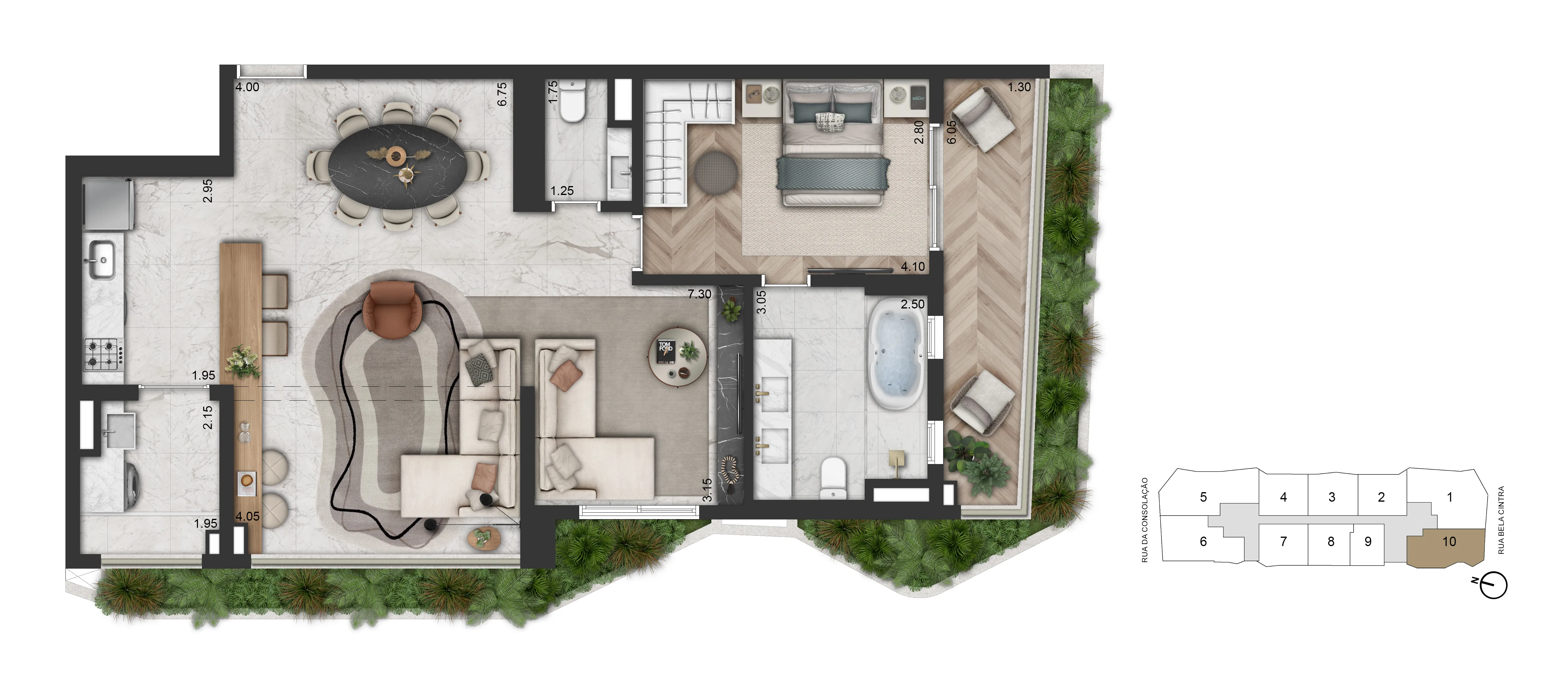 Planta Opção 105 m² | 1 Suíte + Sala Ampliada