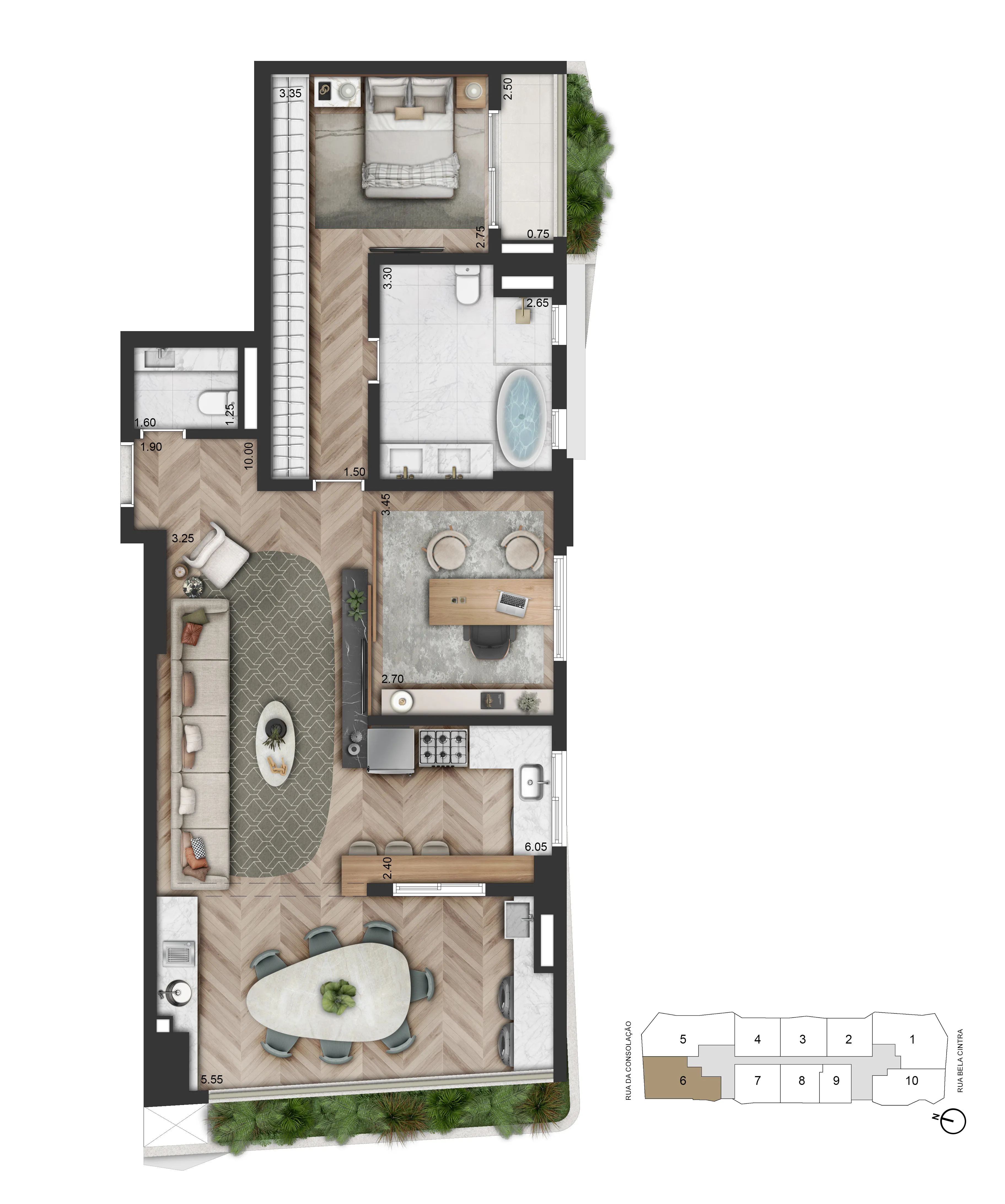 Planta Opção 102 m² | 1 Suíte + Sala Ampliada