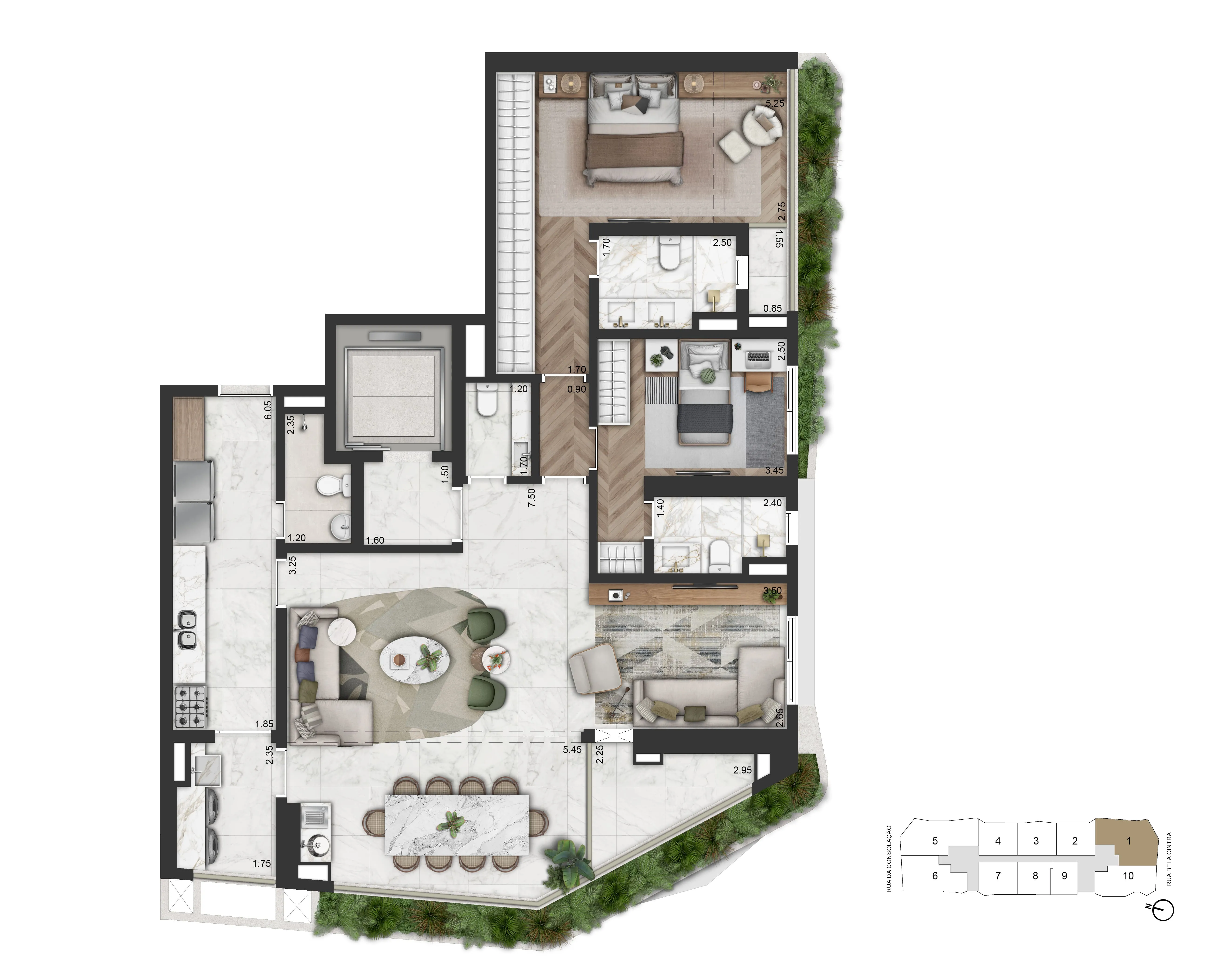 Planta Opção 147 m² | 2 Suítes + Sala Ampliada
