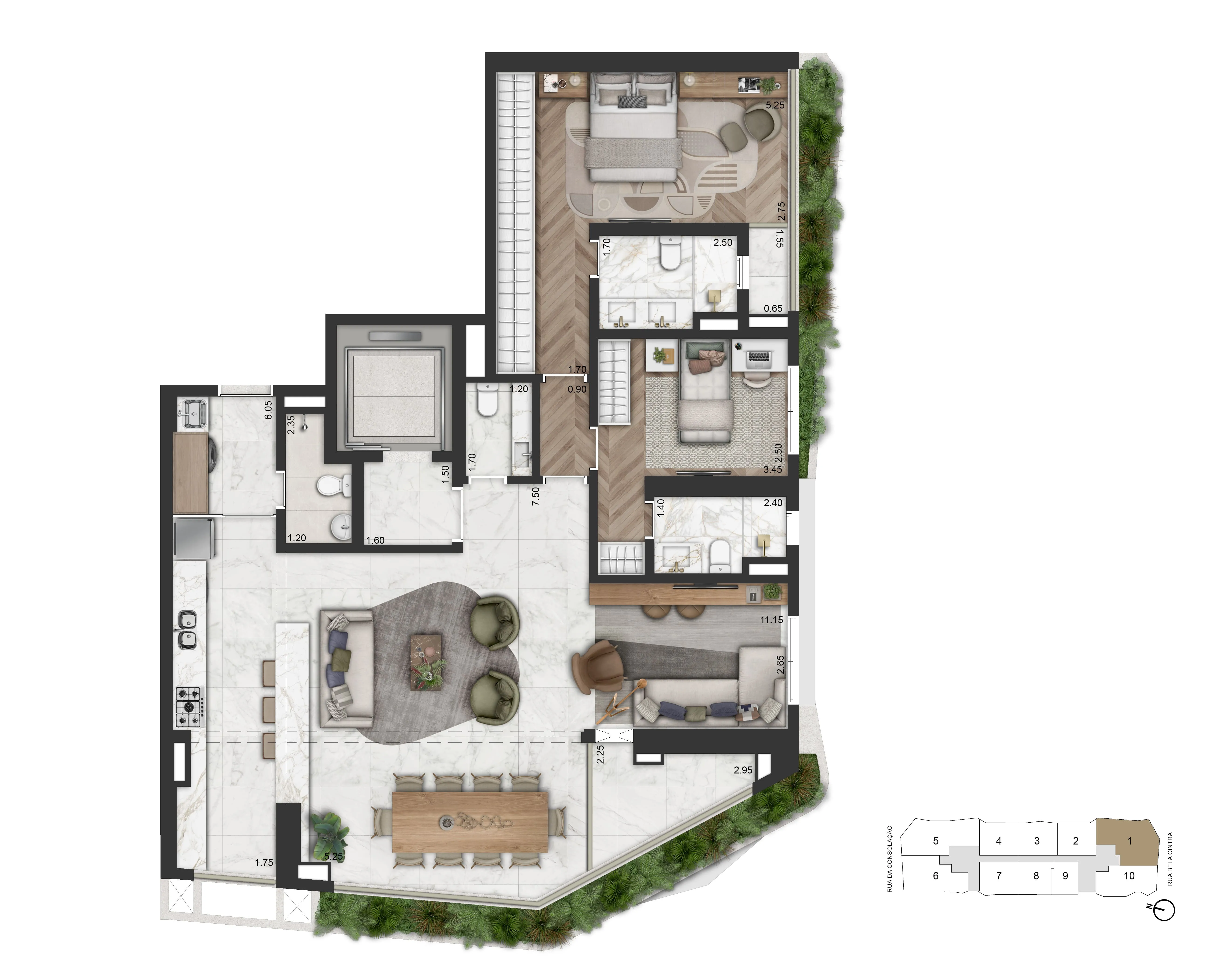 Planta Opção 147 m² | 2 Suítes + Sala Ampliada