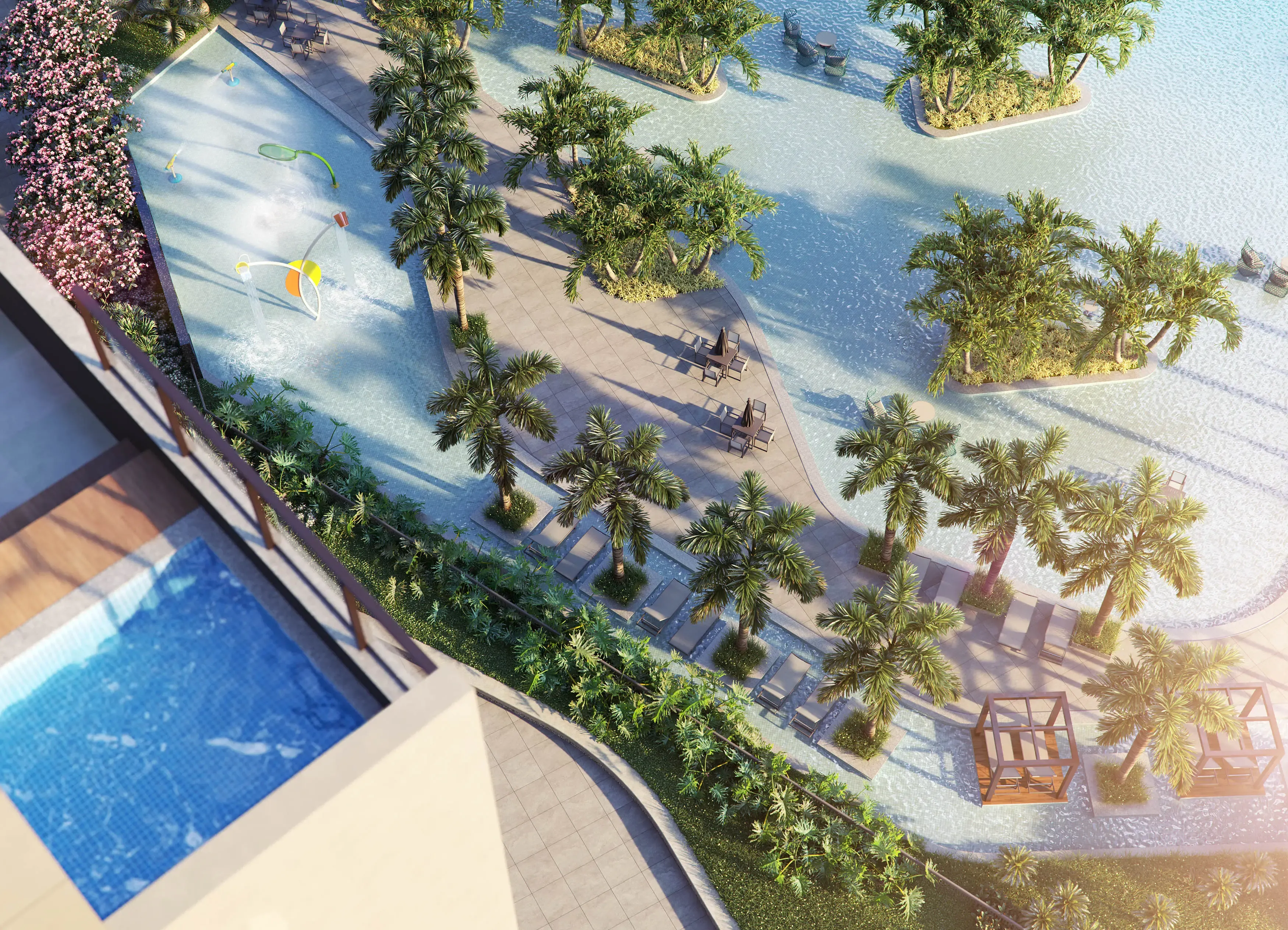 ILUSTRAÇÃO ARTÍSTICA - VISTA ÁEREA DAS PISCINAS