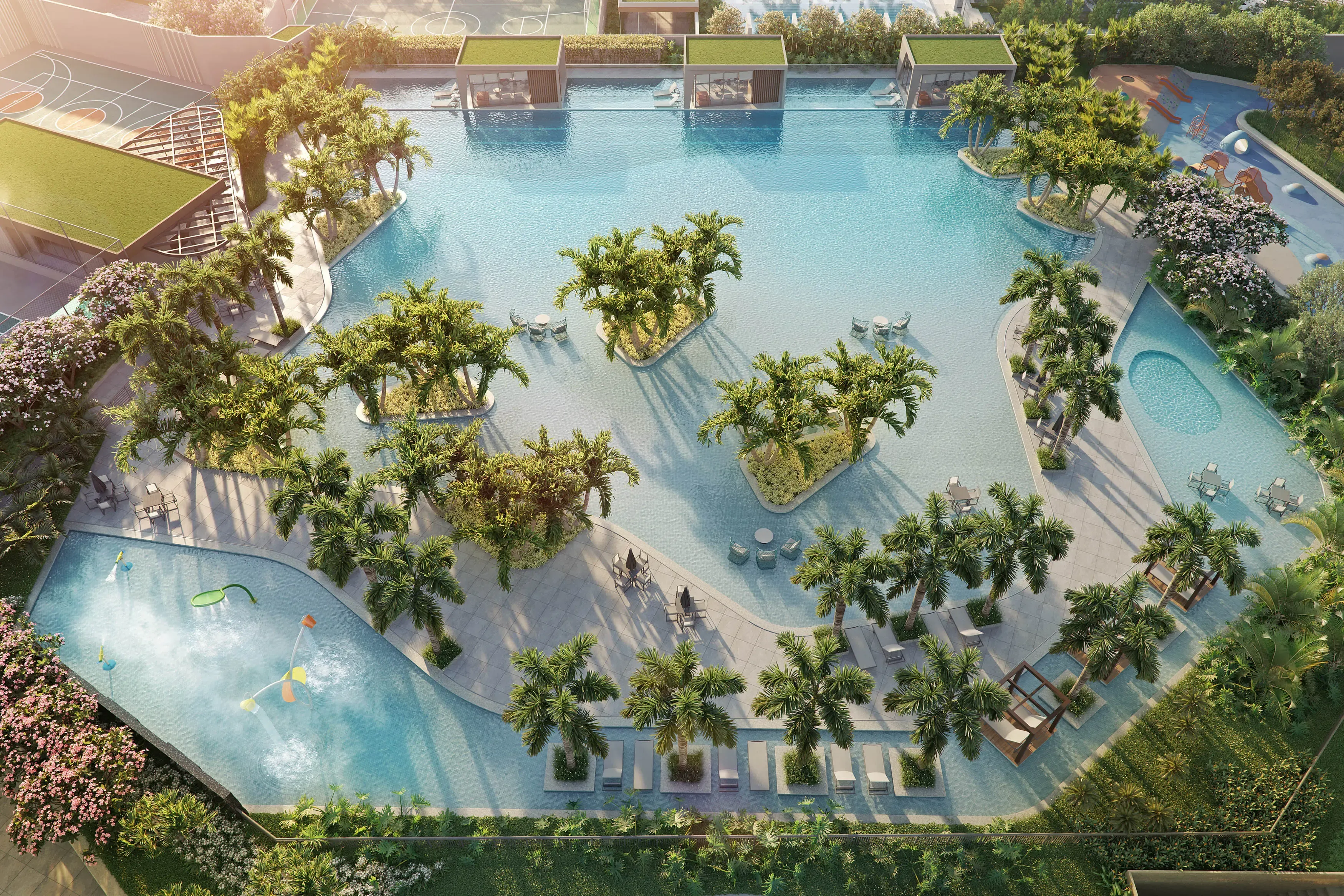 ILUSTRAÇÃO ARTÍSTICA - VISTA AÉREA DAS PISCINAS