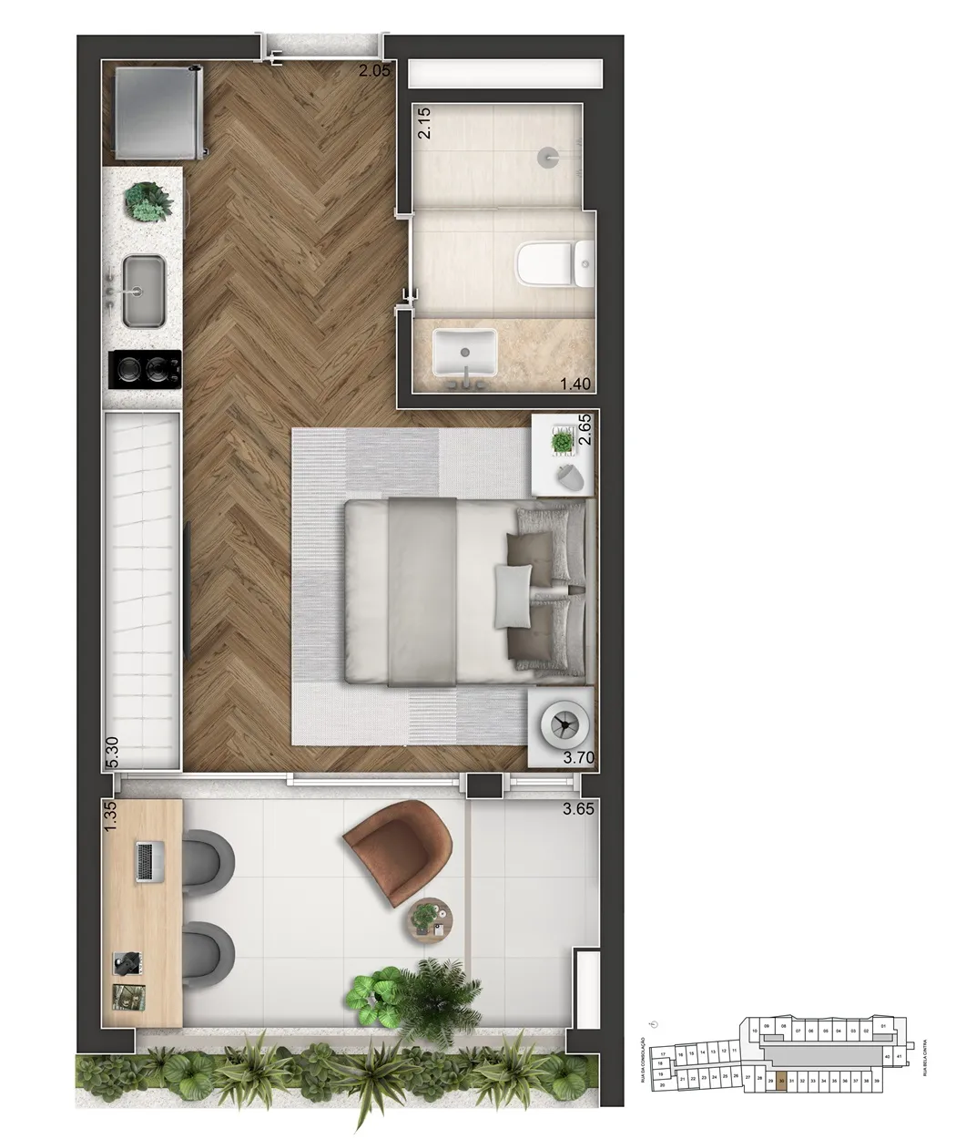 Planta Studio 31m²