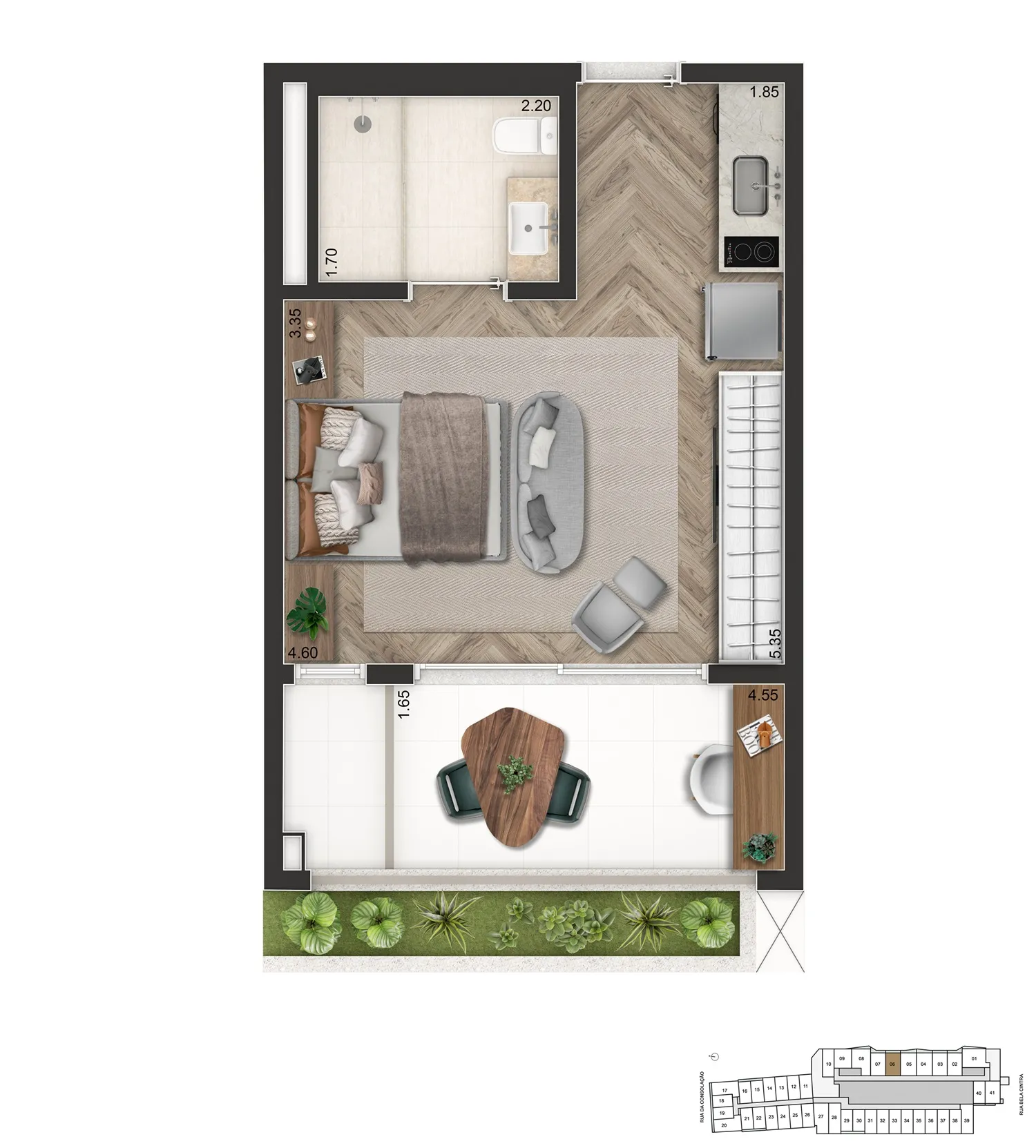 Planta Studio 41m²