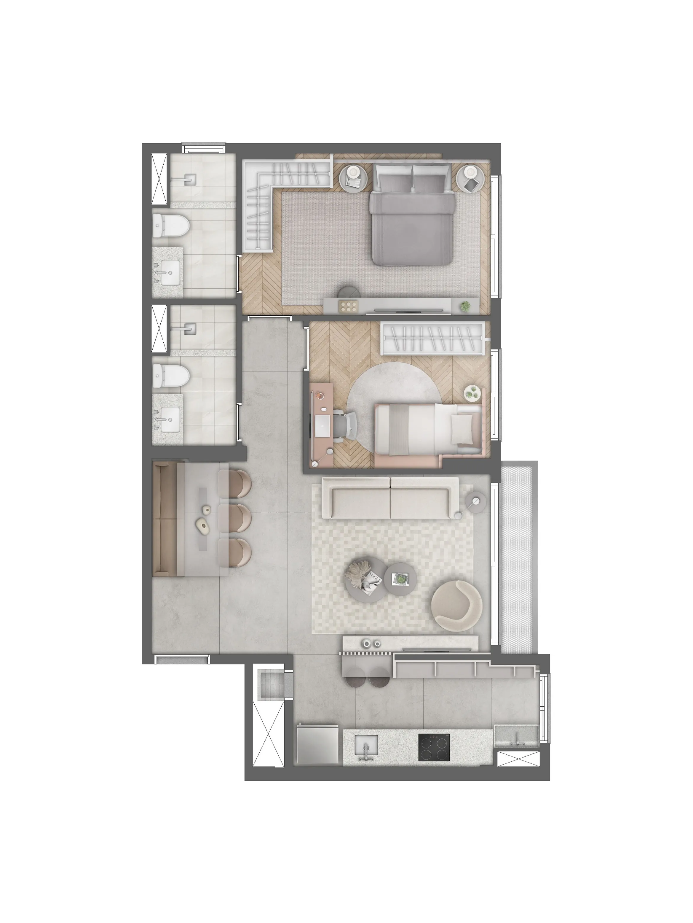 2 Dormitórios com suíte | 68m²
