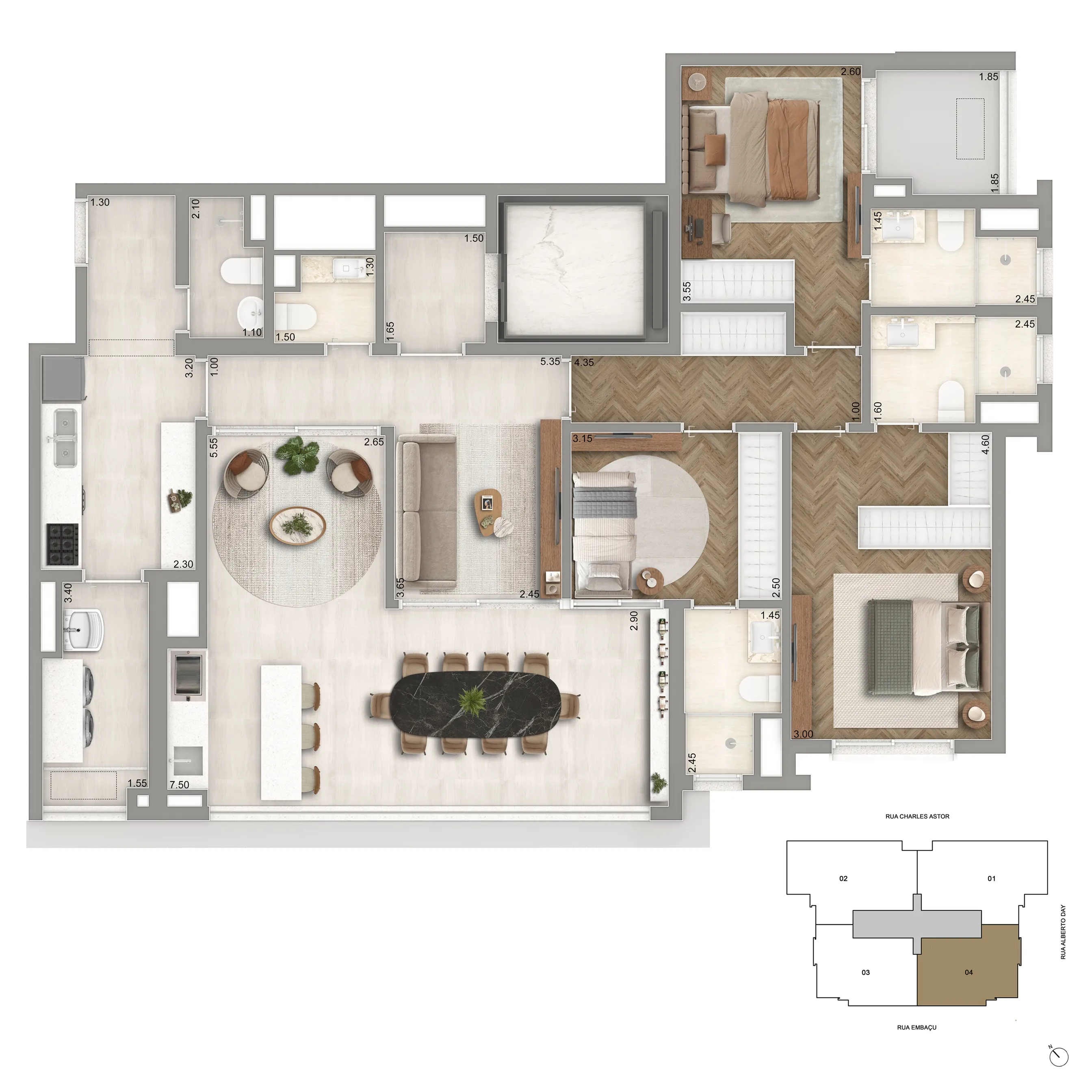 Planta Padrão | 136m² | 3 Suítes