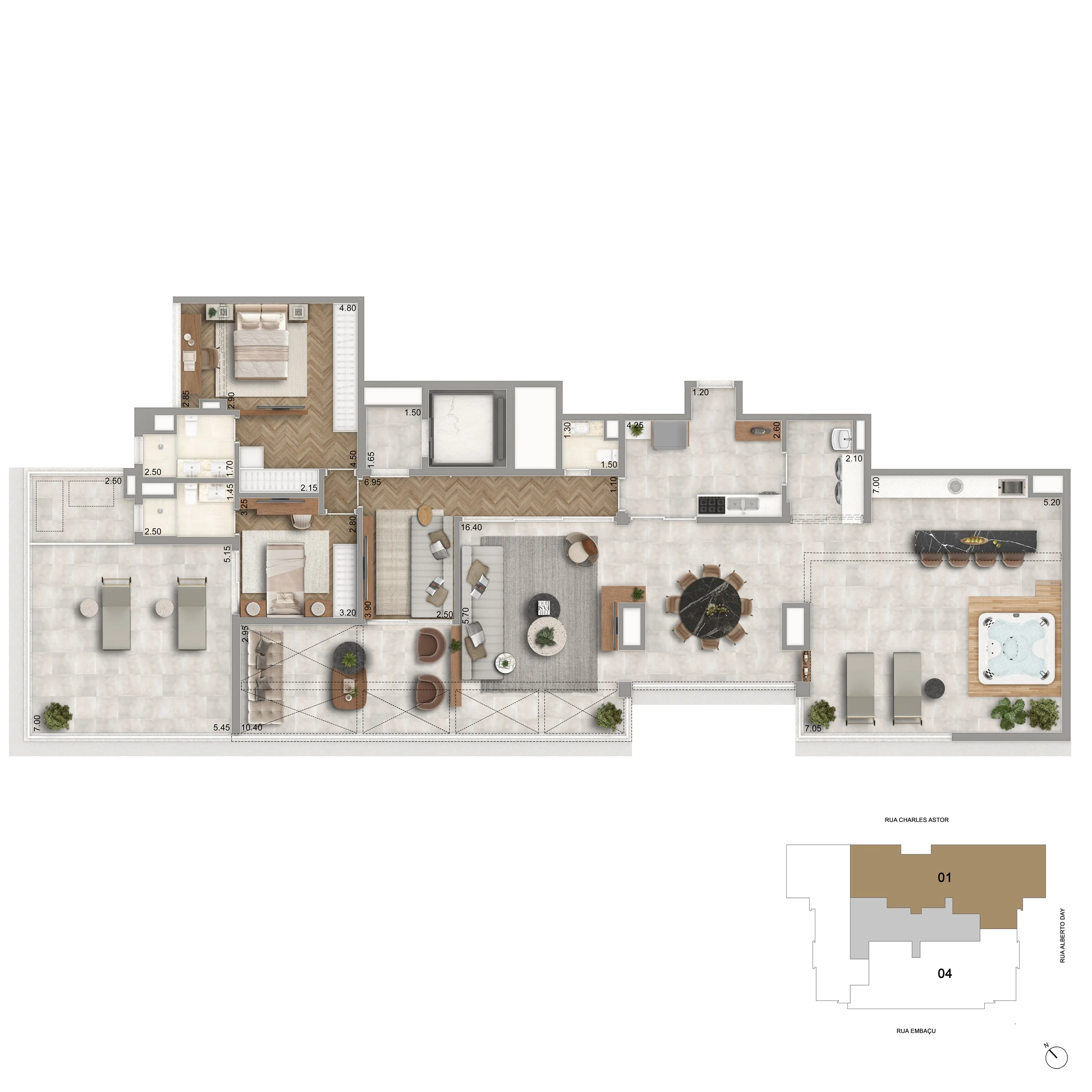 Planta Padrão Penthouse | 244,50m² | 2 Suítes