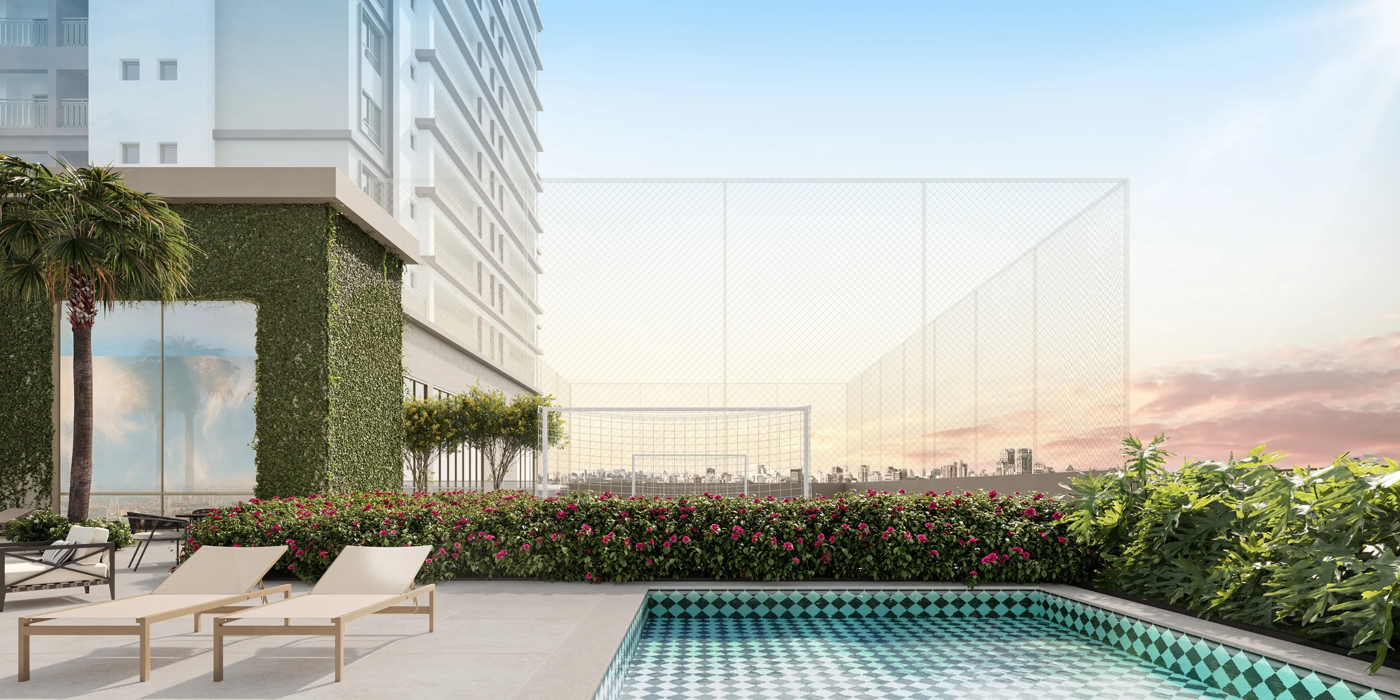 Perspectiva Ilustrada | Piscina Infantil e Quadra Recreativa