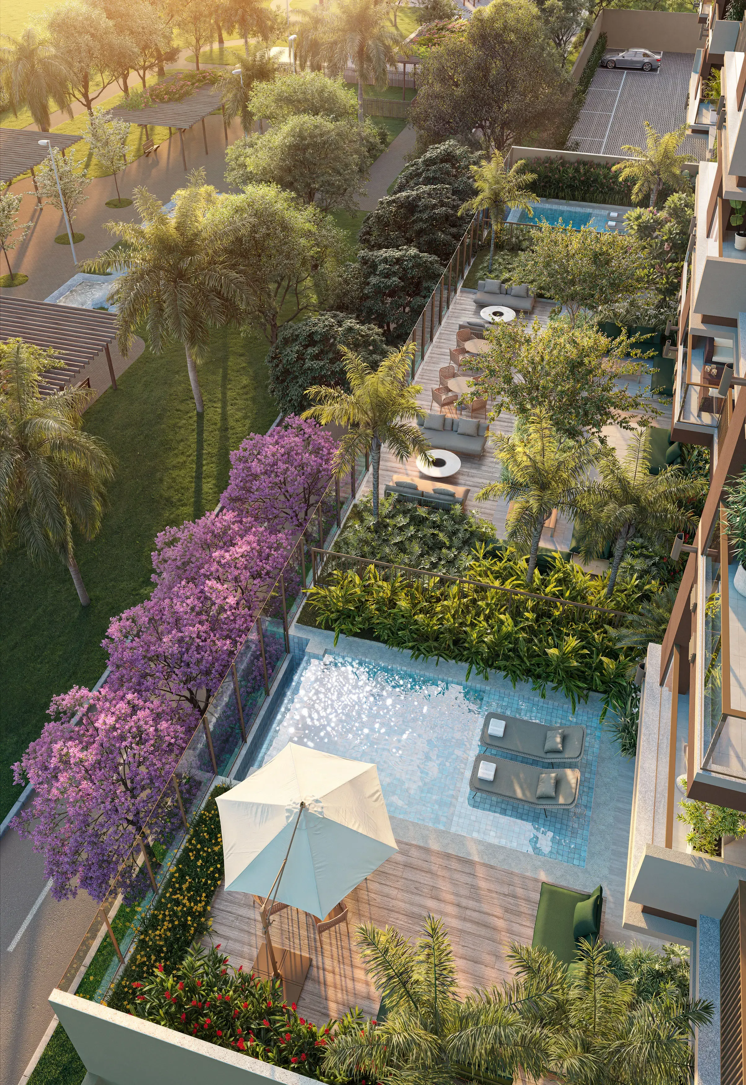 LUSTRAÇÃO ARTÍSTICA - TERRAÇOS DAS POOL HOUSES, LOUNGE EXTERNO FESTAS E PARQUE LINEAR