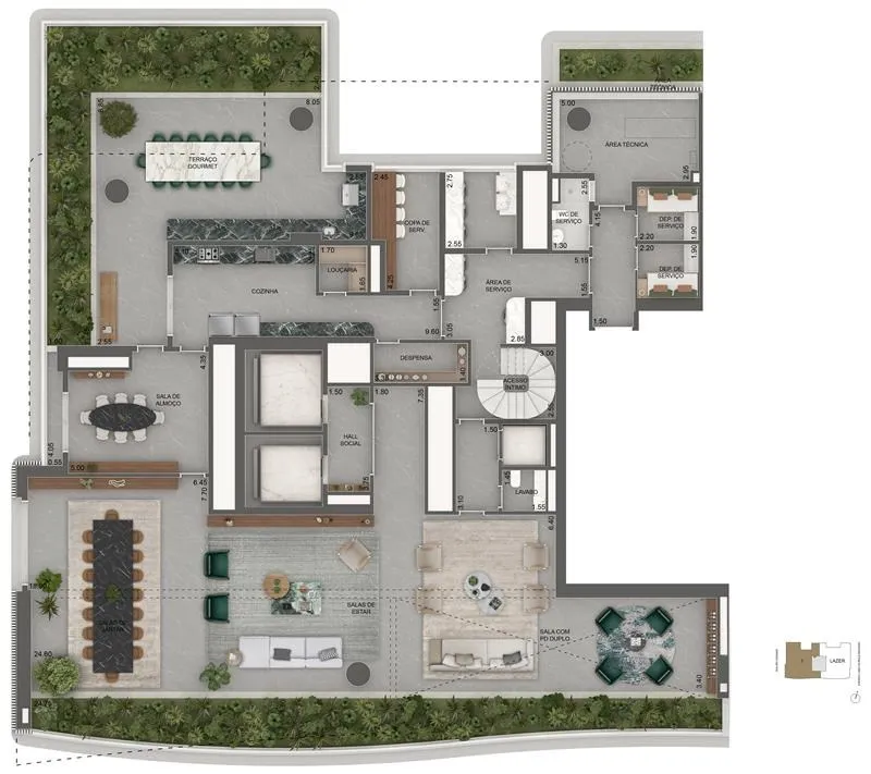 Planta duplex inferior 883,5m2